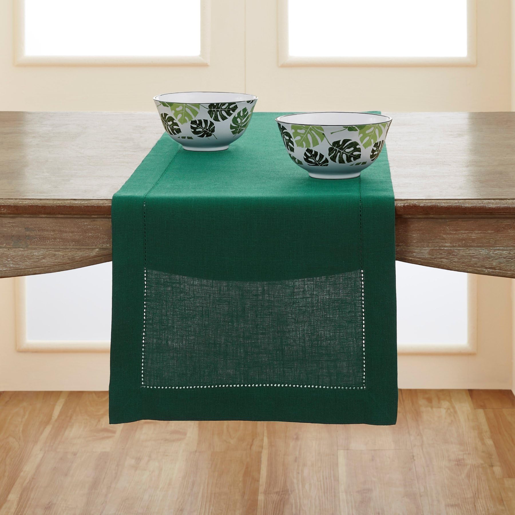 Solino Home Linen Light Natural Table Runner 72 Inches Long - 100% Pure Linen Hemstitch Table Runner 14 x 72 Inch for Dresser, Dining, Spring, Summer - Classic Hemstitch