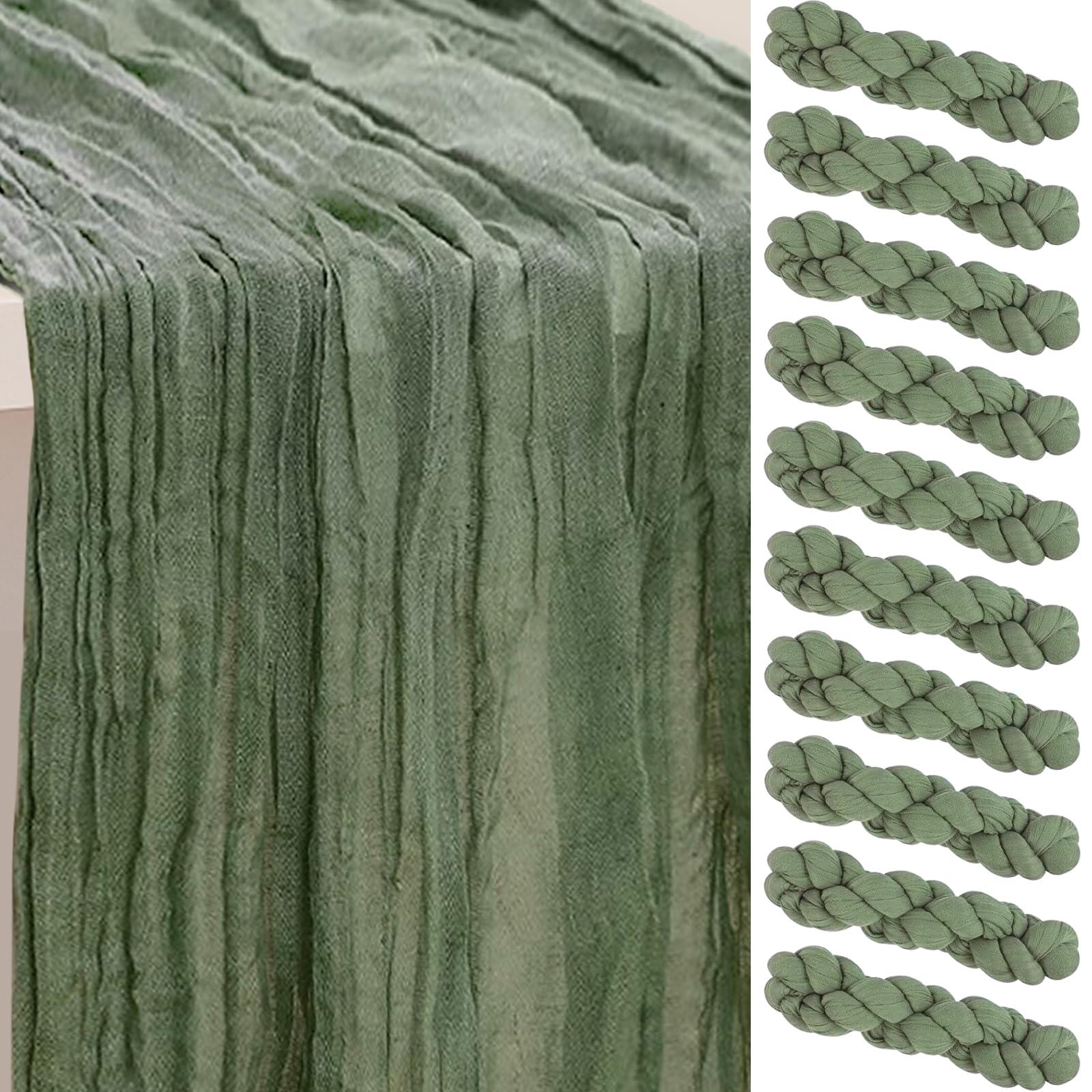 6 Pack Sage Green Cheesecloth Table Runner 35x120 Inch 10Ft Rustic Gauze Cheese Cloth Table Runner Sheer Cheesecloth Table Runners for Wedding Party Bridal Shower Decoration