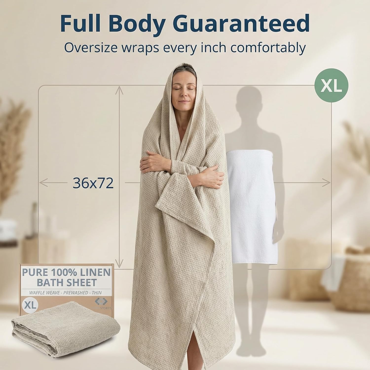 100% Linen Bath Sheet 35x70-inch - Waffle Weave Linen Bath Towel Oversized - Lightweight Absorbent Thin Waffle Bath Sheets Towels for Adults - Quick-Drying XL Travel Towel Extra Large