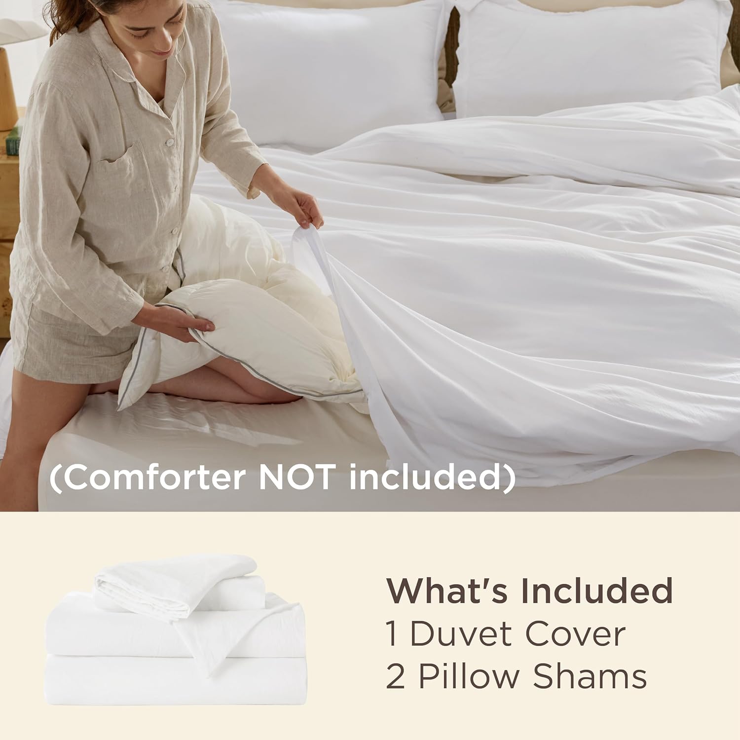 Bedsure White Duvet Cover Queen Size - 3 Pieces Prewashed Cotton-Like Polyester Extra Soft Bedding Set, Includes 1 Duvet Cover 90x90 Inches with Zipper Closure & 2 Pillow Shams, Comforter Not Included