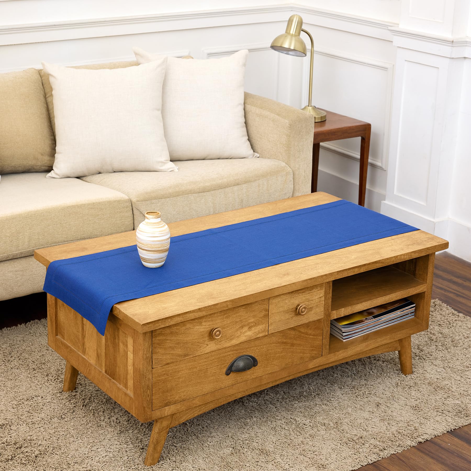 Solino Home Linen Light Natural Table Runner 72 Inches Long - 100% Pure Linen Hemstitch Table Runner 14 x 72 Inch for Dresser, Dining, Spring, Summer - Classic Hemstitch