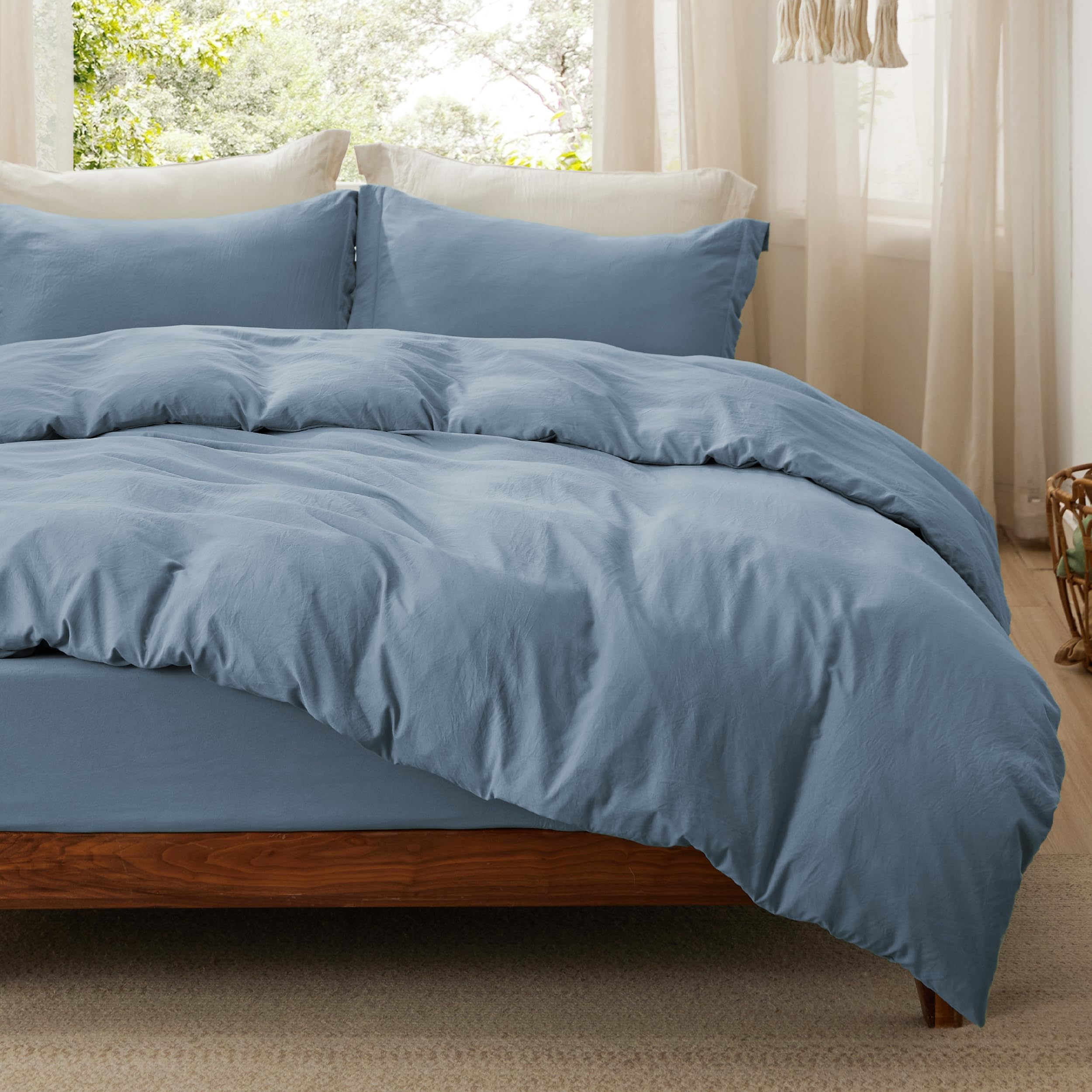 Bedsure White Duvet Cover Queen Size - 3 Pieces Prewashed Cotton-Like Polyester Extra Soft Bedding Set, Includes 1 Duvet Cover 90x90 Inches with Zipper Closure & 2 Pillow Shams, Comforter Not Included