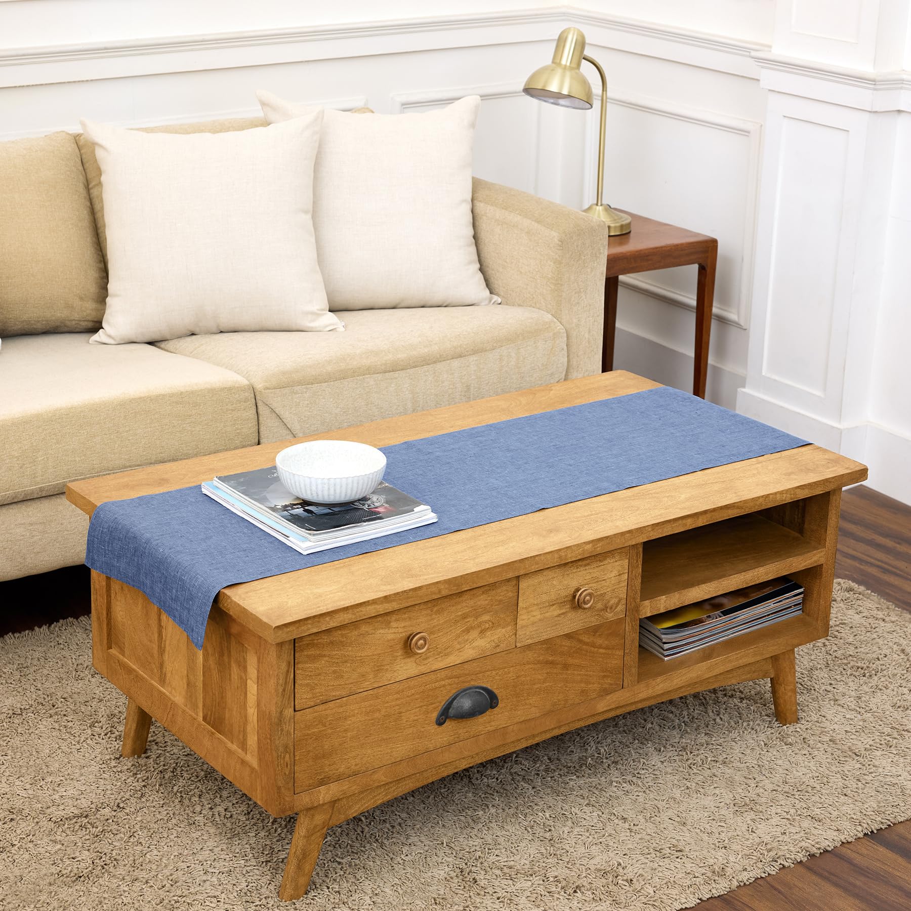 Solino Home Linen Table Runner 72 Inches Long - Athena, 100% Pure Linen Light Natural Table Runner 14 x 72 Inch for Dining, Spring, Summer