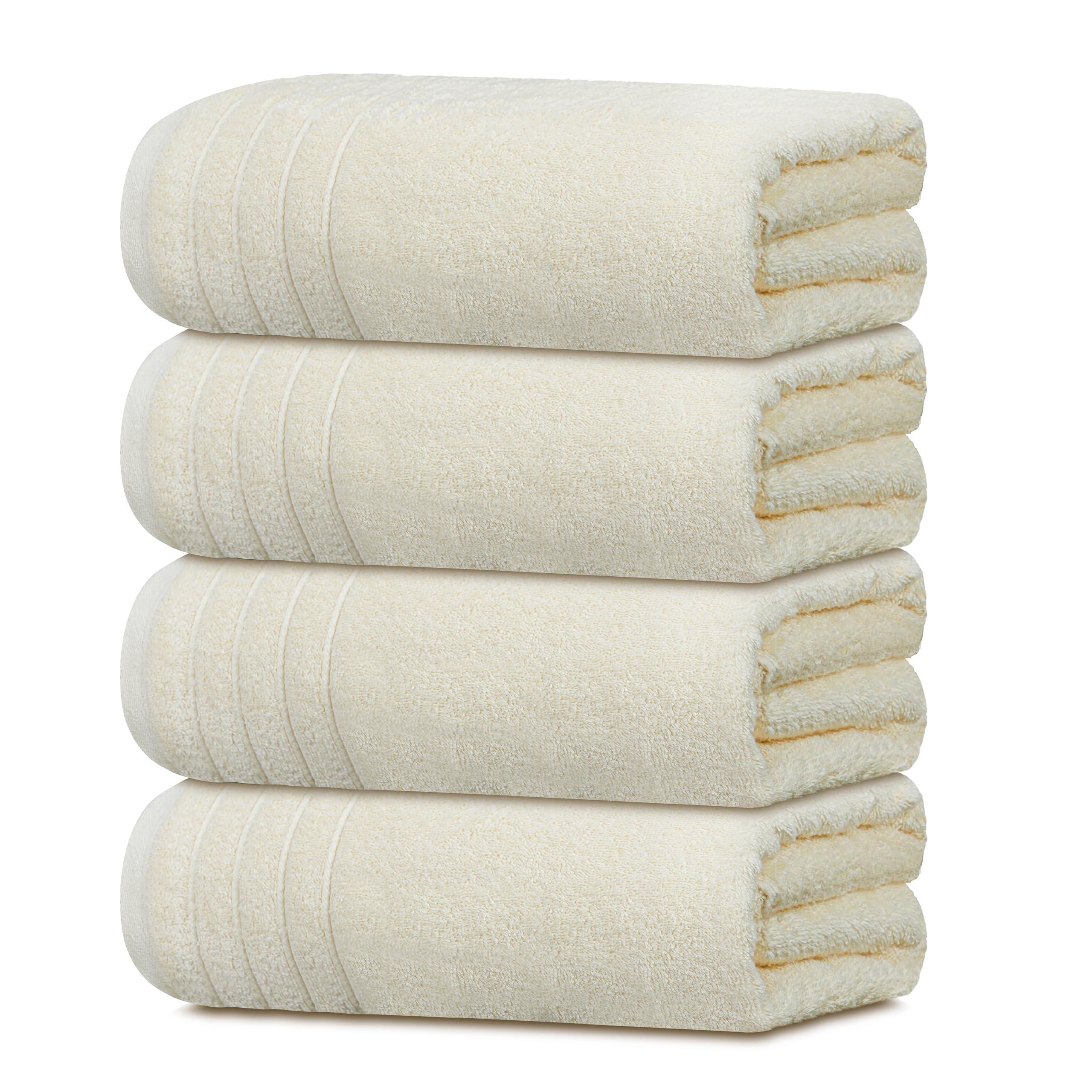 Tens Towels Pack of 4 Extra Large Bath Towels 30 x 60 Inches, 100% Cotton, Larger & Lighter Weight, Quicker to Dry, Super Soft and Absorbent, Perfect for Bathroom, Beige