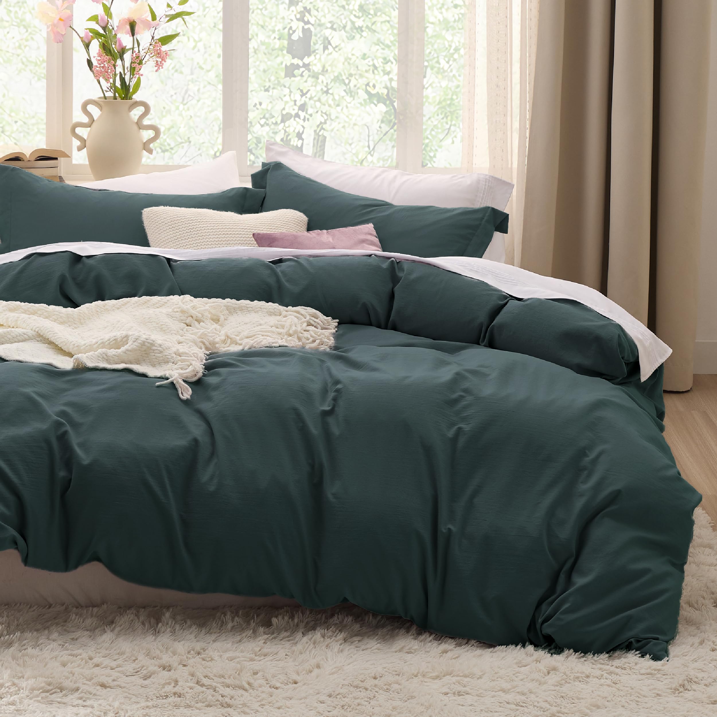 Bedsure White Duvet Cover Queen Size - 3 Pieces Prewashed Cotton-Like Polyester Extra Soft Bedding Set, Includes 1 Duvet Cover 90x90 Inches with Zipper Closure & 2 Pillow Shams, Comforter Not Included