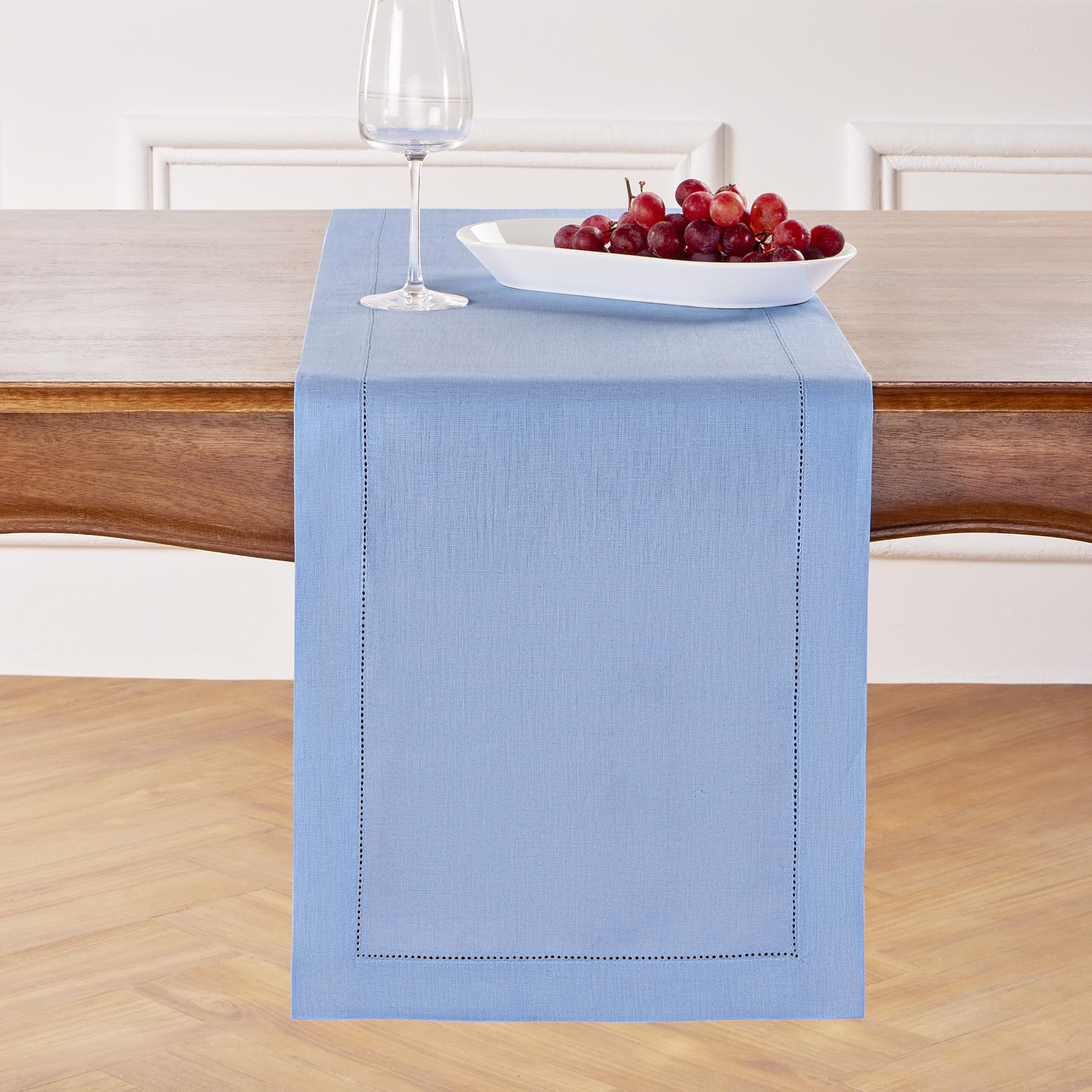 Solino Home Linen Light Natural Table Runner 72 Inches Long - 100% Pure Linen Hemstitch Table Runner 14 x 72 Inch for Dresser, Dining, Spring, Summer - Classic Hemstitch