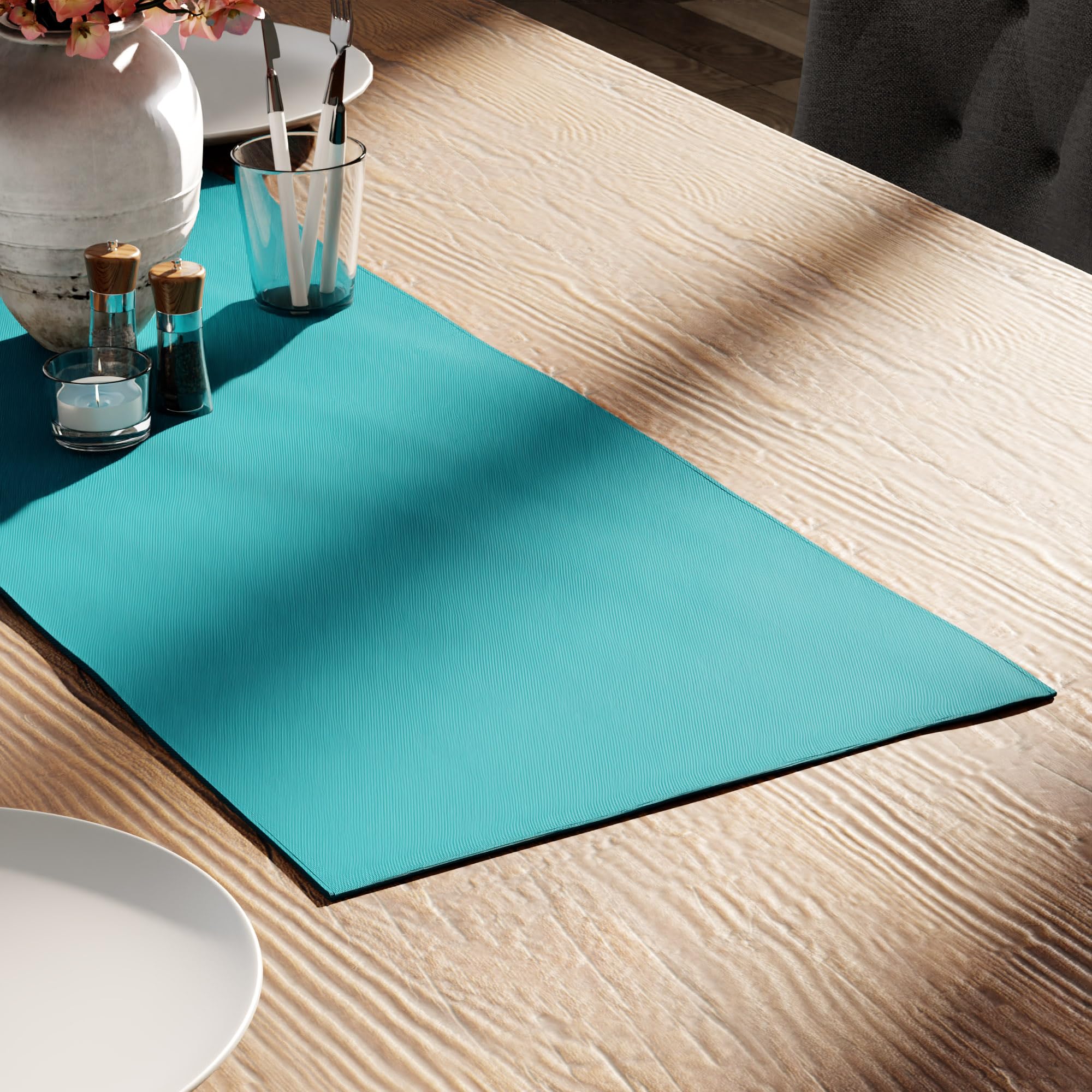 Encasa XO Table Runner 13"x72" Long | Cotton Canvas Fabric | Leaf Green Solid Color | Machine Washable & Durable