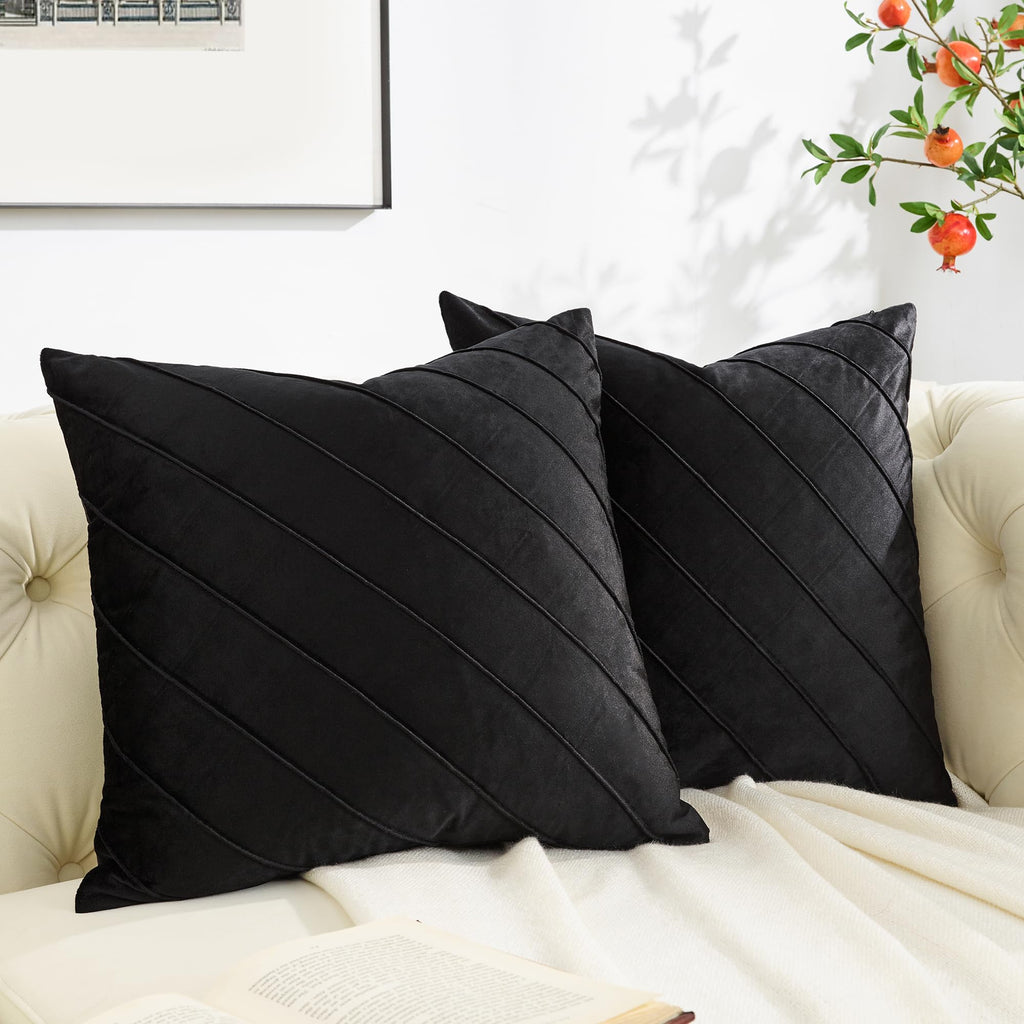 GIGIZAZA Decorative Velvet Pillow Covers 18x18, Set of 2 Gold Sofa Couch Throw Pillows Covers Cases, Living Room Square Cushion Accent Stripe Covers