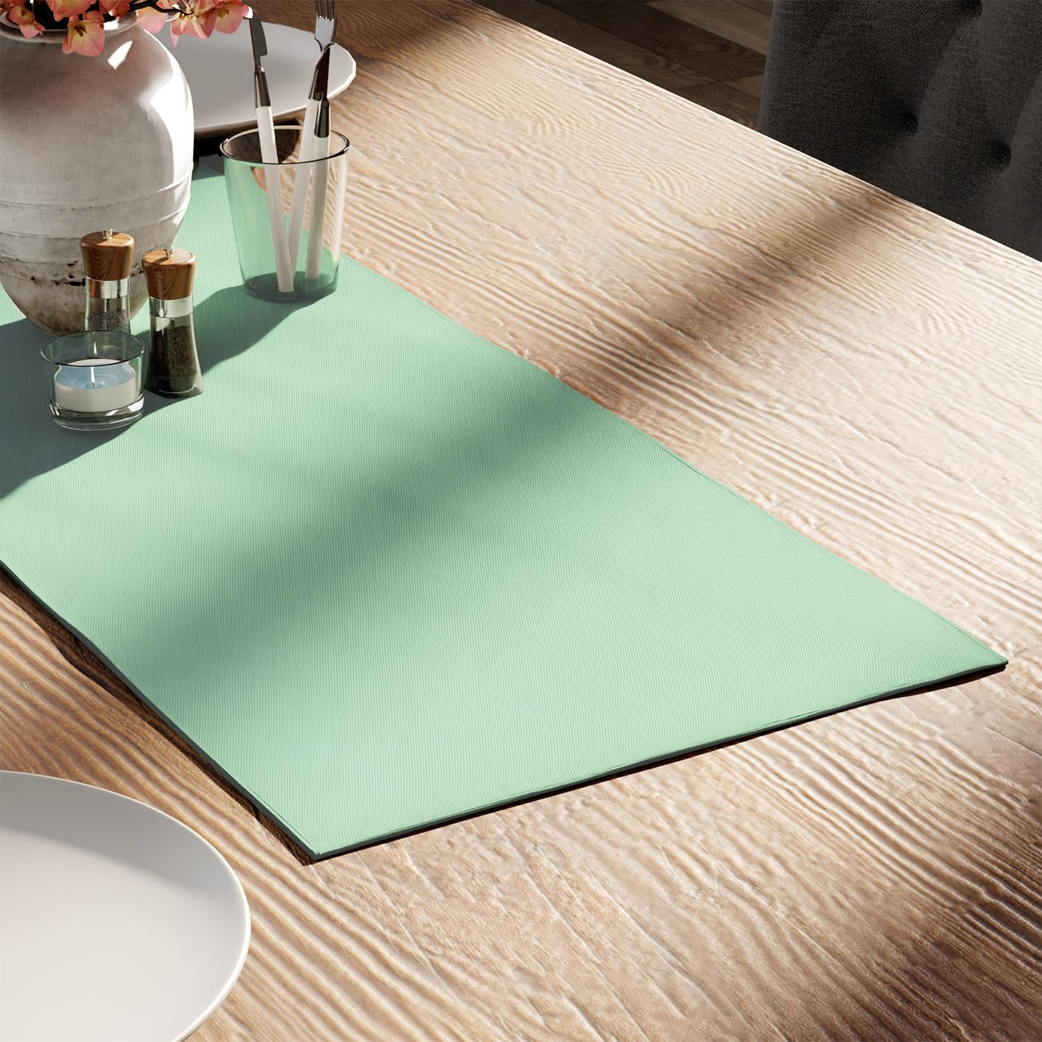 Encasa XO Table Runner 13"x72" Long | Cotton Canvas Fabric | Leaf Green Solid Color | Machine Washable & Durable