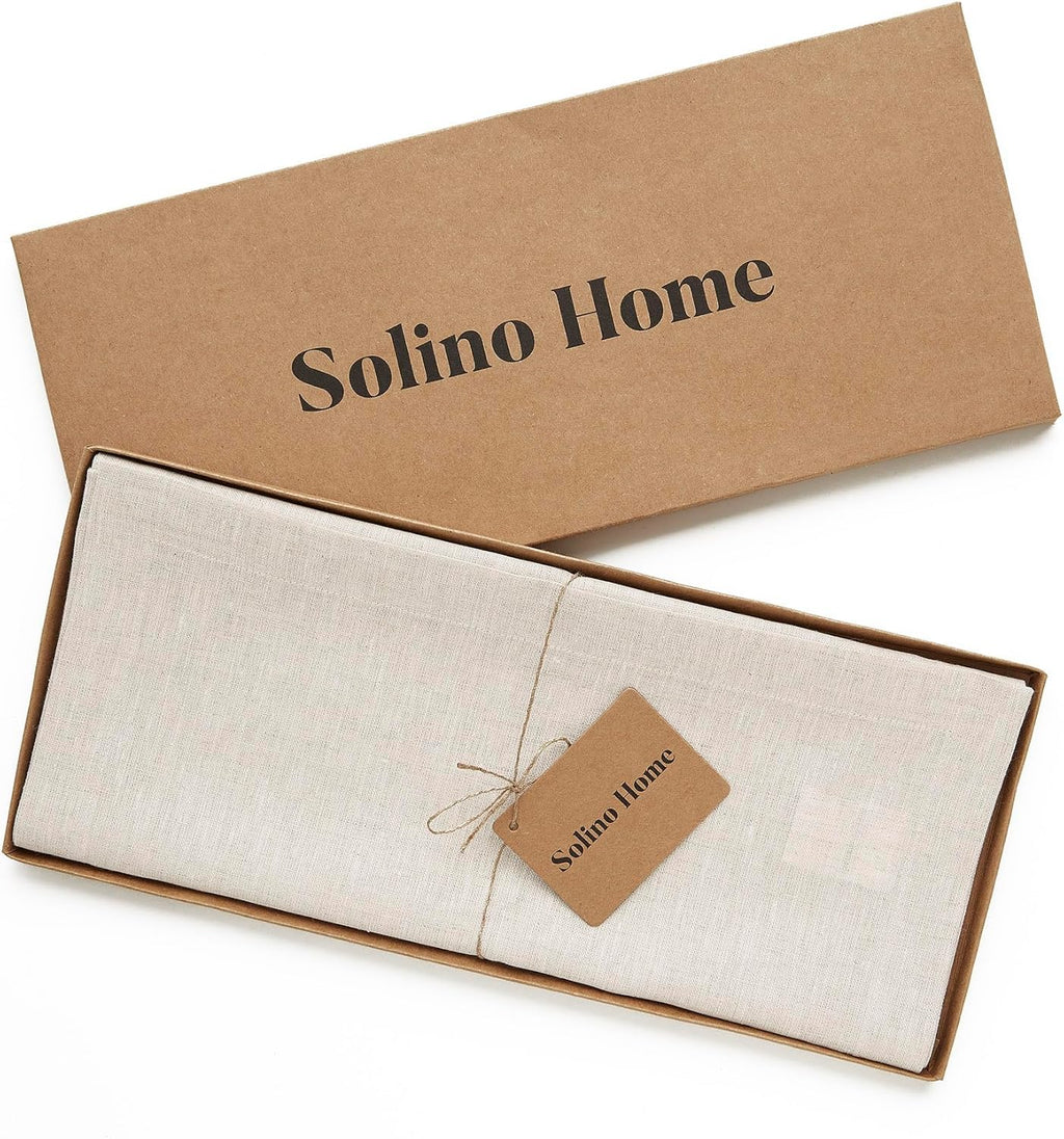 Solino Home Linen Table Runner 72 Inches Long - Athena, 100% Pure Linen Light Natural Table Runner 14 x 72 Inch for Dining, Spring, Summer