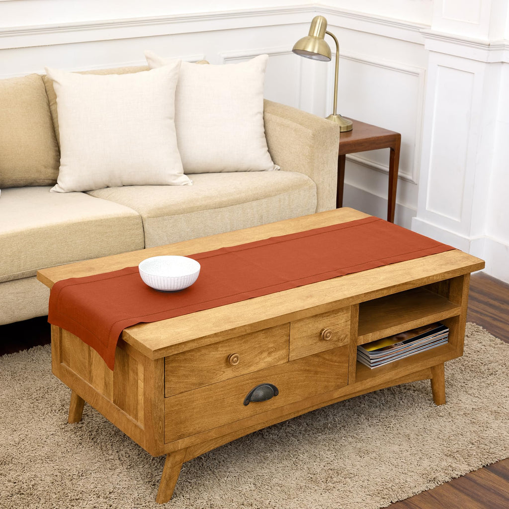Solino Home Linen Light Natural Table Runner 72 Inches Long - 100% Pure Linen Hemstitch Table Runner 14 x 72 Inch for Dresser, Dining, Spring, Summer - Classic Hemstitch