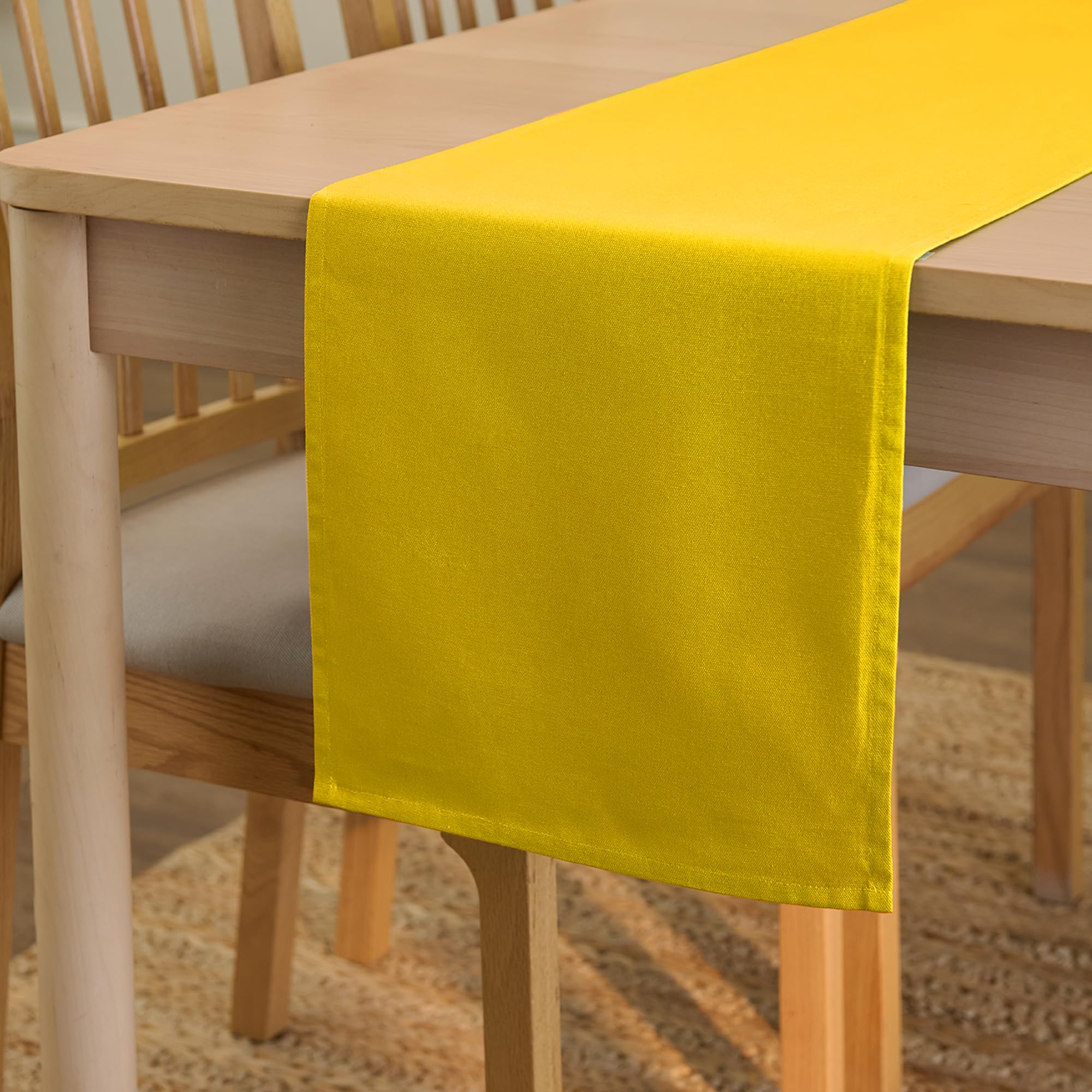 Encasa XO Table Runner 13"x72" Long | Cotton Canvas Fabric | Leaf Green Solid Color | Machine Washable & Durable