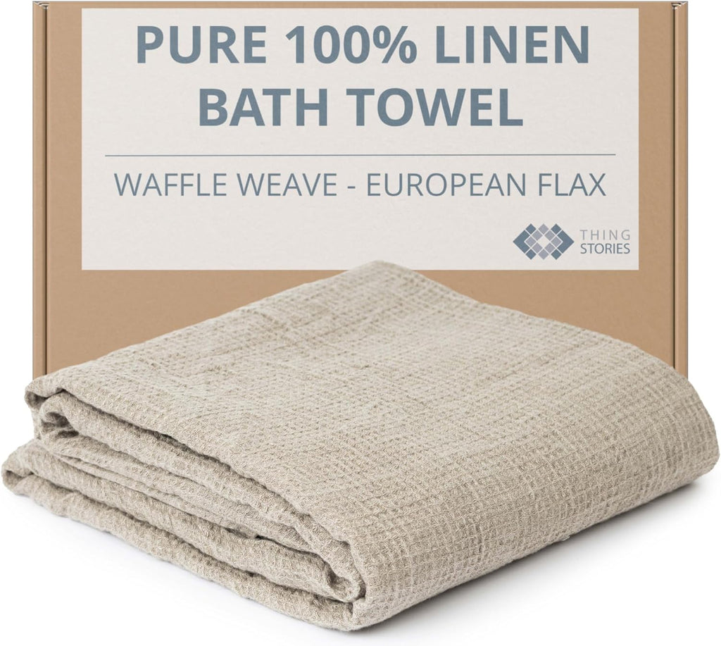 Pure 100% Linen Bath Towel - 30x60-inch Lightweight Travel Towel - Linen Beach Towel Waffle Weave Quick Dry Hair Towel - Thin Towels for Bathroom