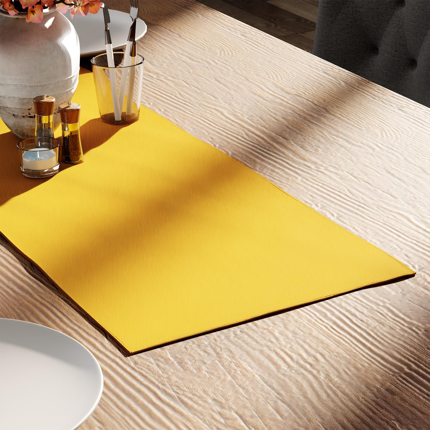 Encasa XO Table Runner 13"x72" Long | Cotton Canvas Fabric | Leaf Green Solid Color | Machine Washable & Durable