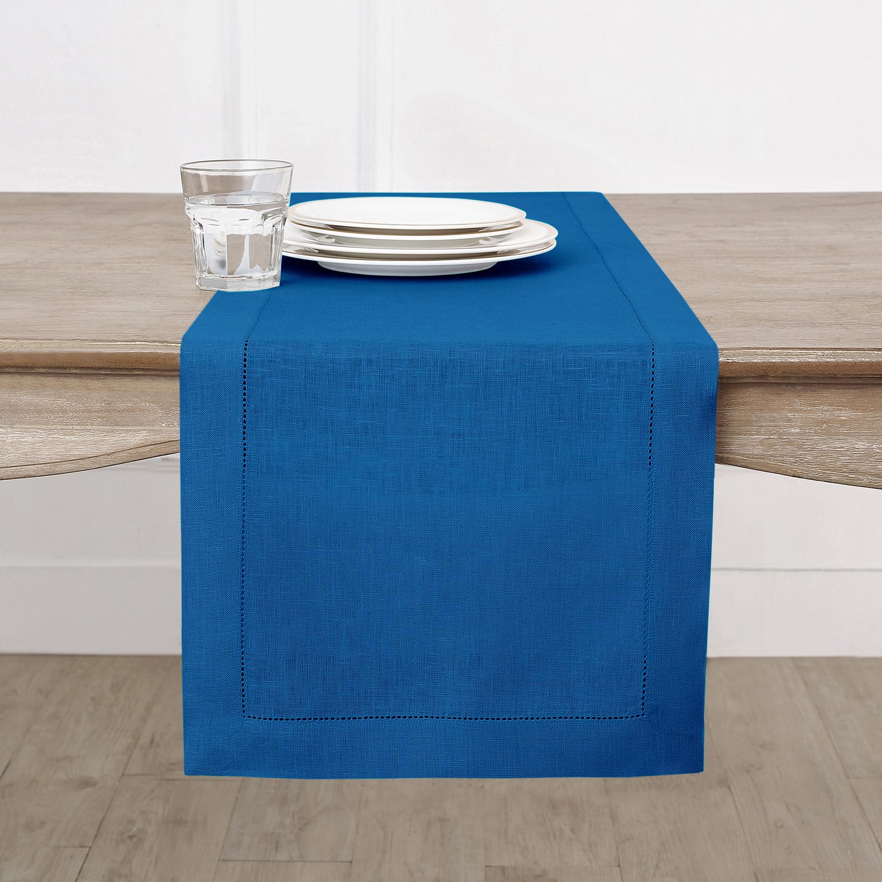Solino Home Linen Light Natural Table Runner 72 Inches Long - 100% Pure Linen Hemstitch Table Runner 14 x 72 Inch for Dresser, Dining, Spring, Summer - Classic Hemstitch