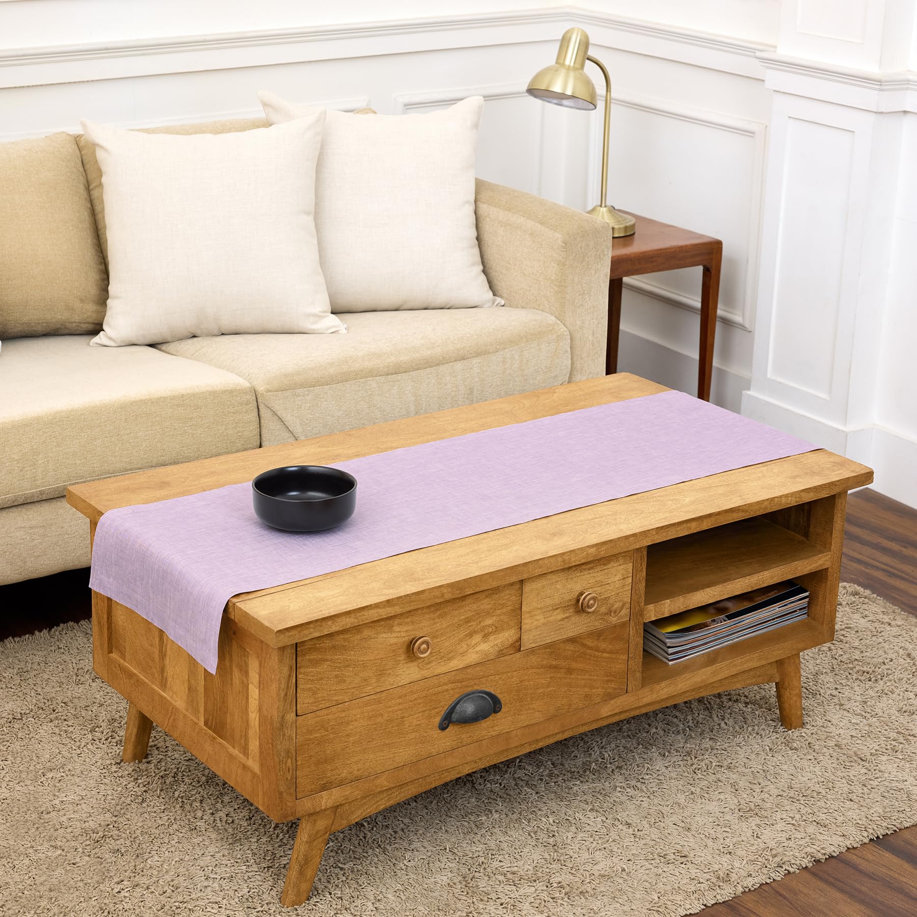 Solino Home Linen Table Runner 72 Inches Long - Athena, 100% Pure Linen Light Natural Table Runner 14 x 72 Inch for Dining, Spring, Summer