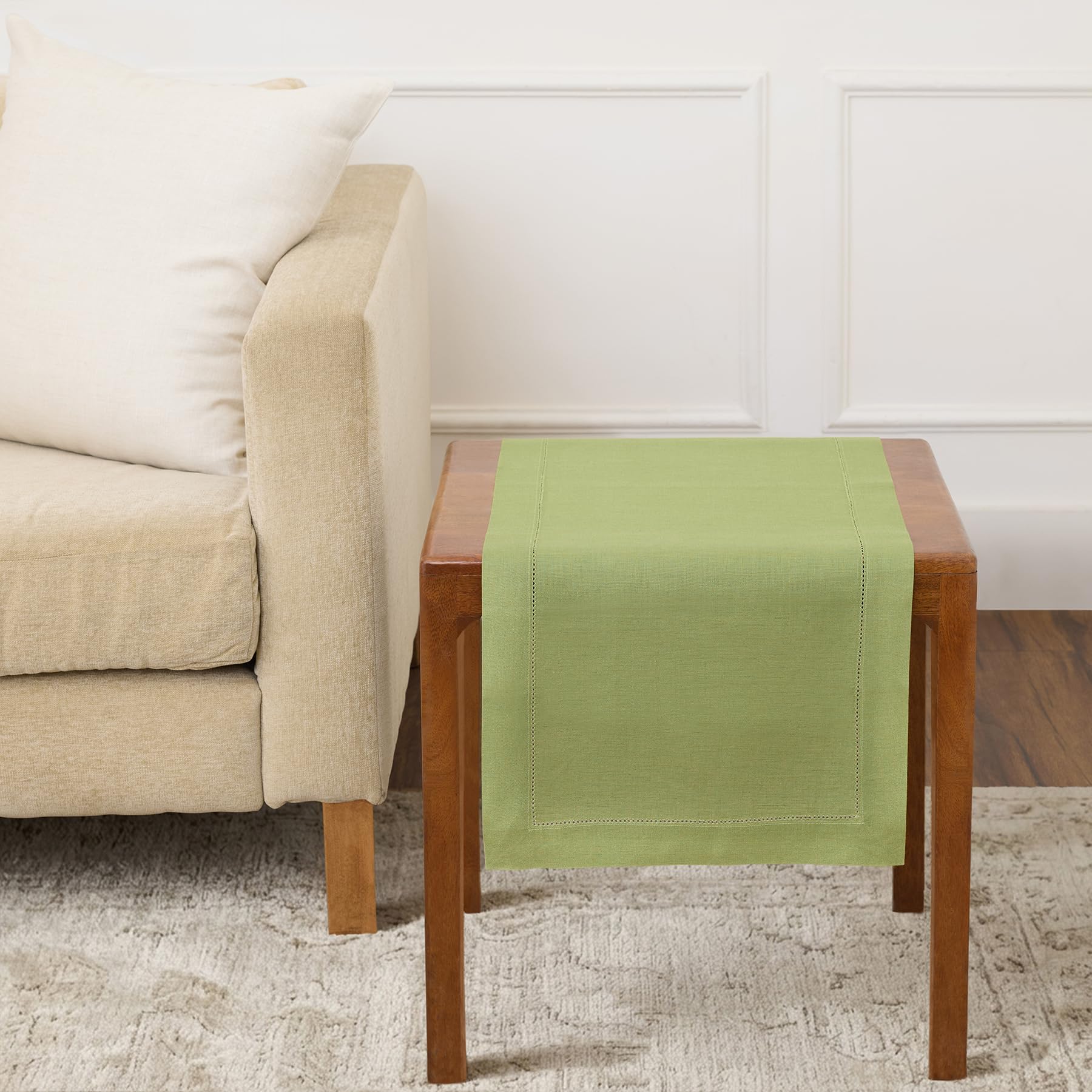 Solino Home Linen Light Natural Table Runner 72 Inches Long - 100% Pure Linen Hemstitch Table Runner 14 x 72 Inch for Dresser, Dining, Spring, Summer - Classic Hemstitch