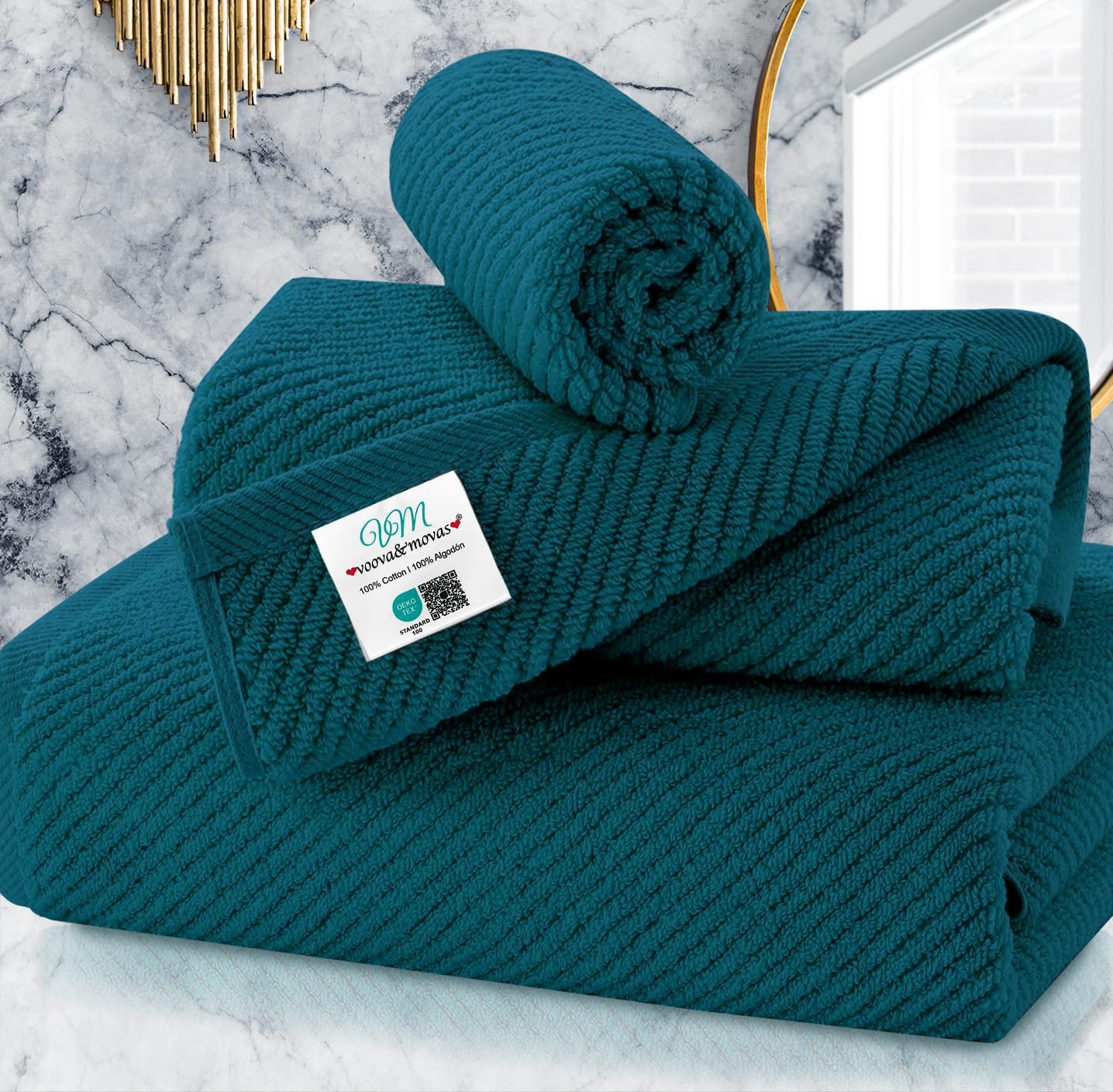 VOOVA & MOVAS Bath Towel Sets - 100% Cotton | Quick Dry | Light Weight | Thick | Soft, Beige Towels Set of 6, 2 Large Bath 30" x 56", 2 Hand 18" x 28", 2 Washcloths 13" x 13", Tan Towel Gift Set