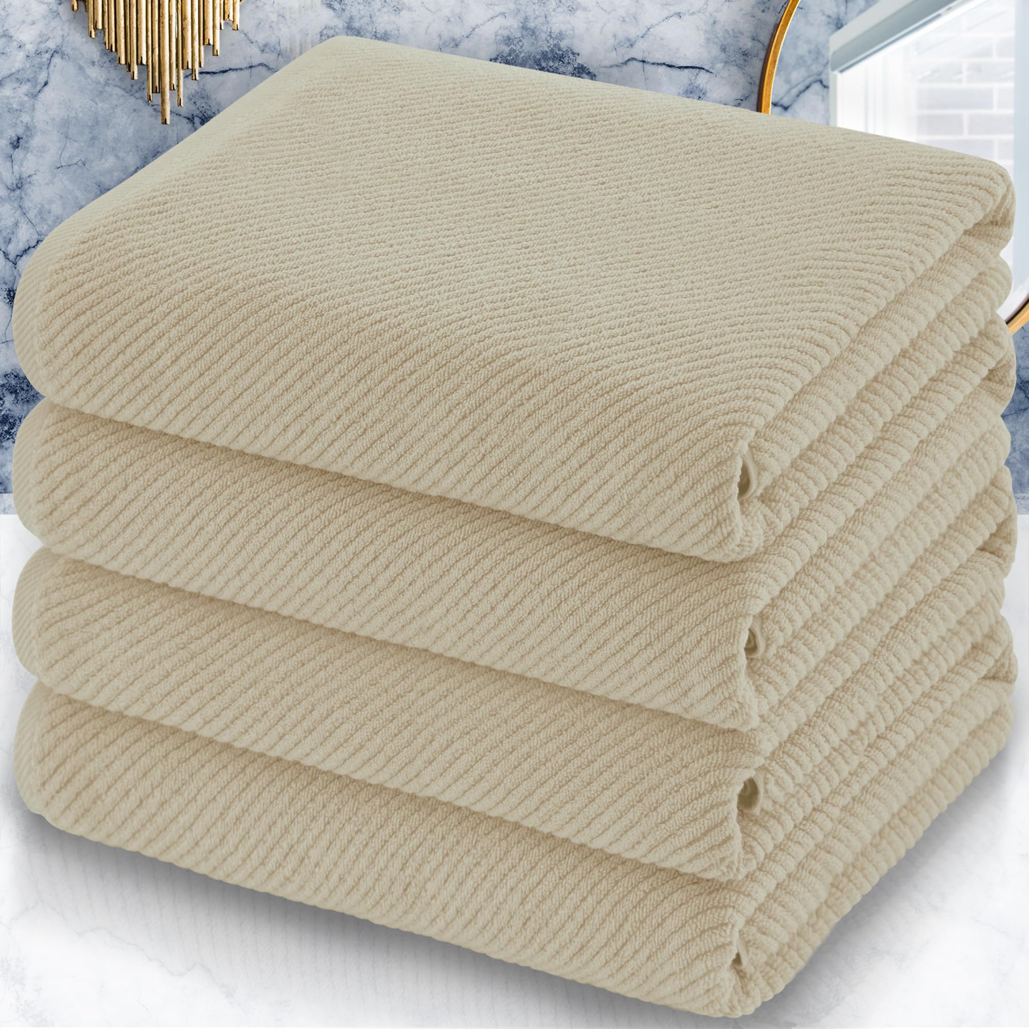 VOOVA & MOVAS Bath Towel Sets - 100% Cotton | Quick Dry | Light Weight | Thick | Soft, Beige Towels Set of 6, 2 Large Bath 30" x 56", 2 Hand 18" x 28", 2 Washcloths 13" x 13", Tan Towel Gift Set