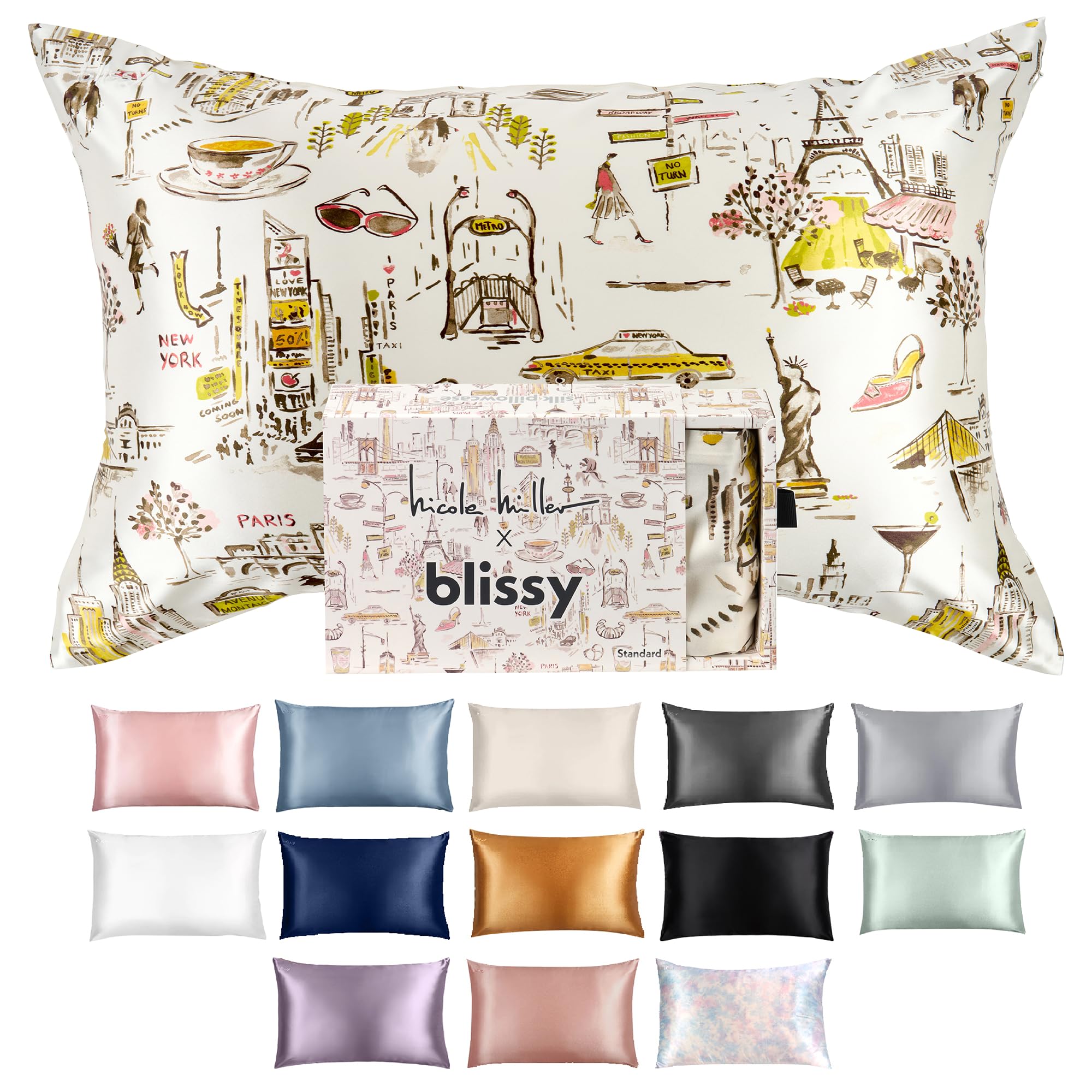 Blissy Silk Pillowcase - 100% Pure Mulberry Silk - 22 Momme 6A High-Grade Fibers - Silk Pillow Cover for Hair & Skin - Regular, Queen & King (Silver, Standard)