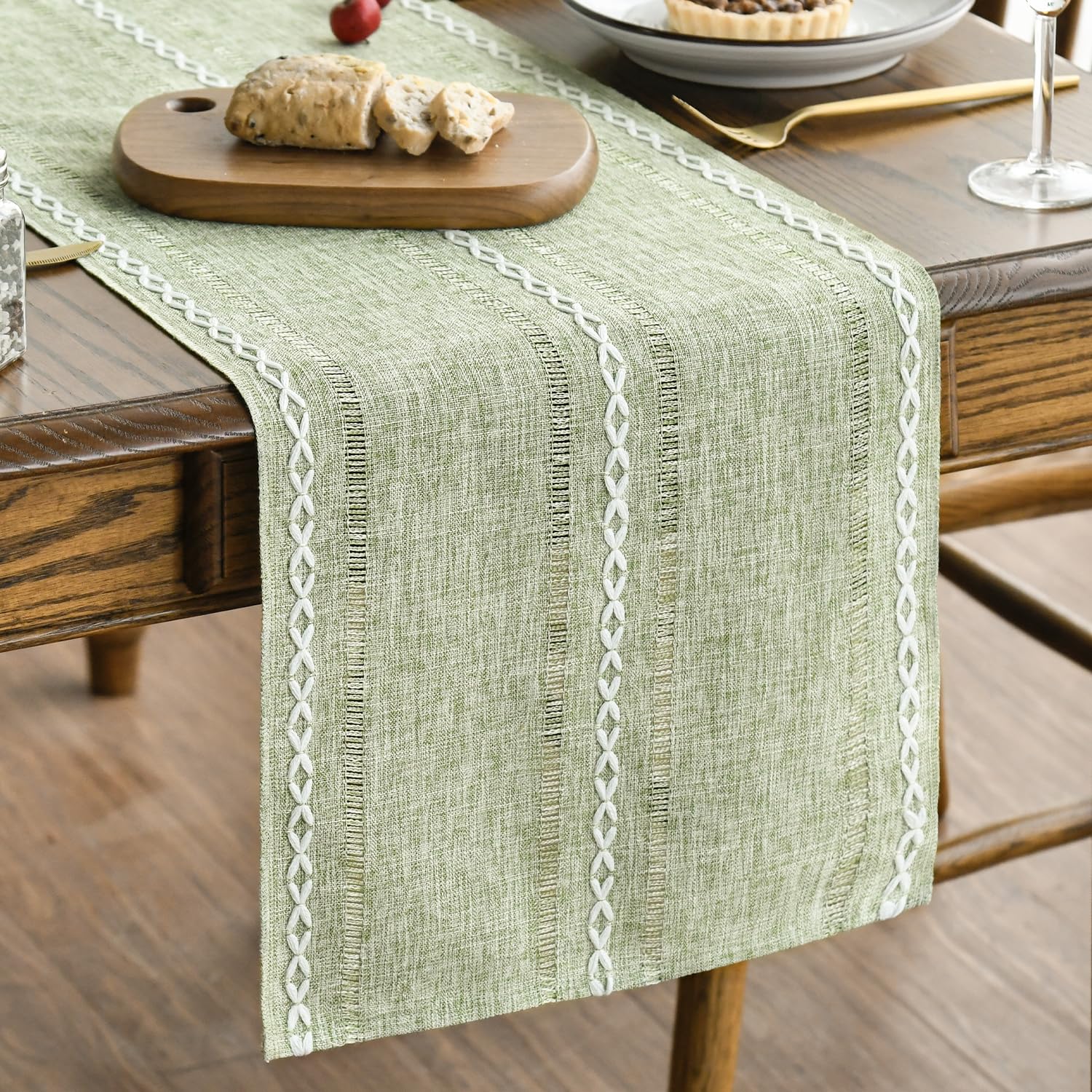Artoid Mode Blue Rustic Cotton Linen Table Runner, Seasonal Embroidered Hollow Kitchen Dining Table Decoration for Home Party Decor 13x72 Inch