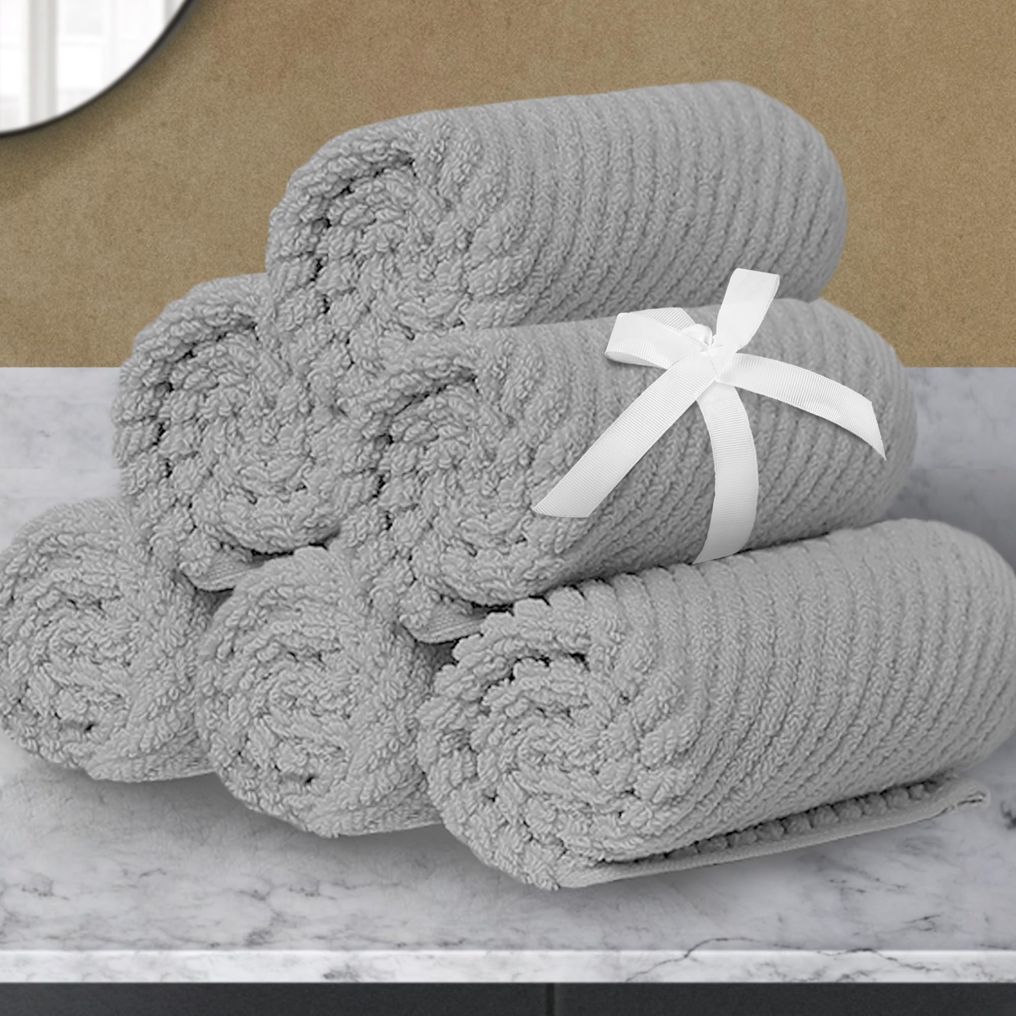 VOOVA & MOVAS Bath Towel Sets - 100% Cotton | Quick Dry | Light Weight | Thick | Soft, Beige Towels Set of 6, 2 Large Bath 30" x 56", 2 Hand 18" x 28", 2 Washcloths 13" x 13", Tan Towel Gift Set