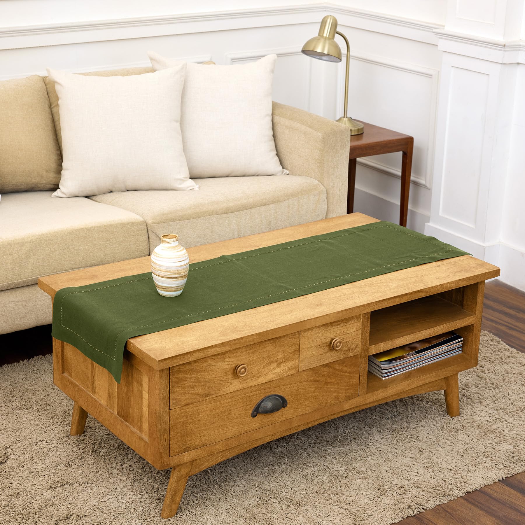 Solino Home Linen Light Natural Table Runner 72 Inches Long - 100% Pure Linen Hemstitch Table Runner 14 x 72 Inch for Dresser, Dining, Spring, Summer - Classic Hemstitch