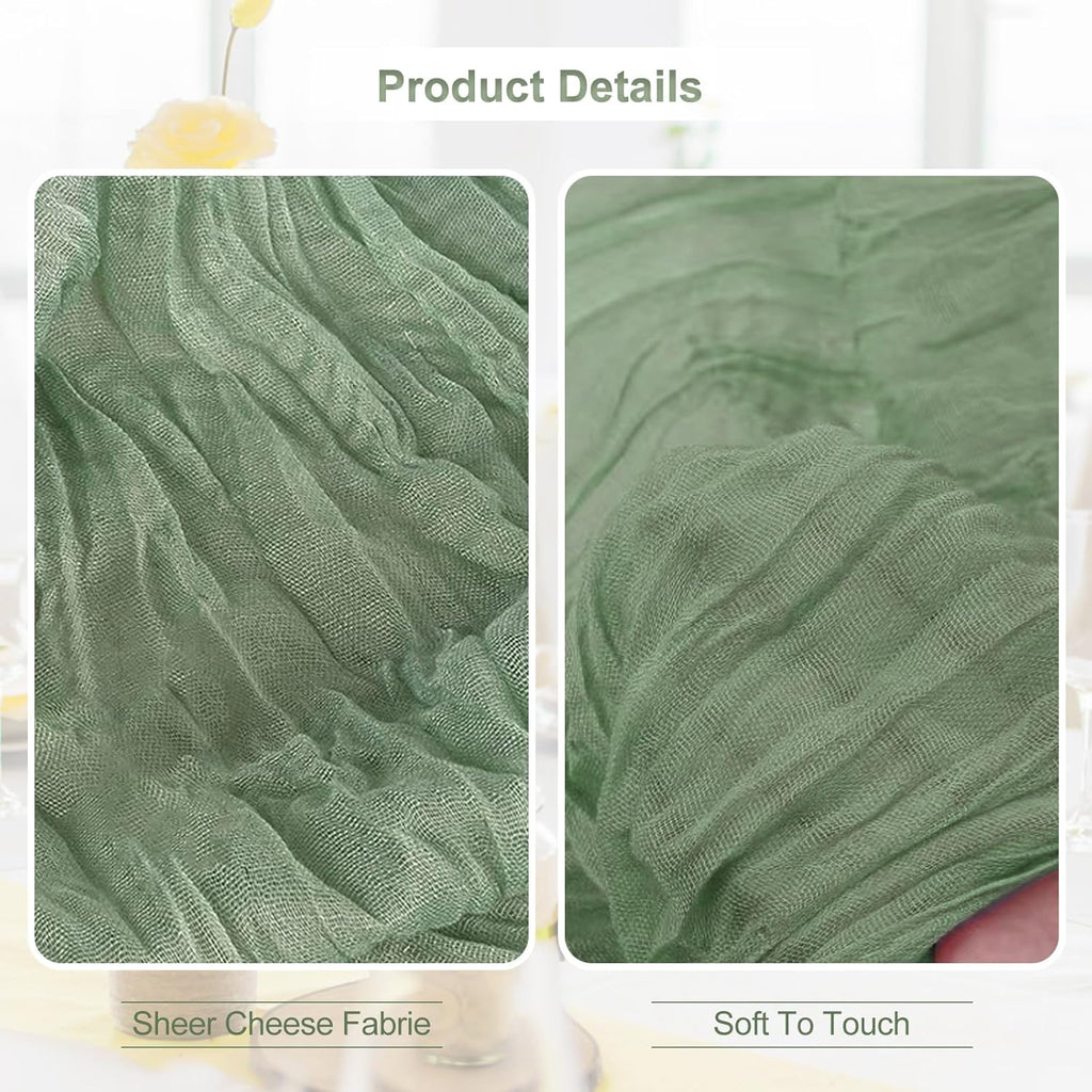 6 Pack Sage Green Cheesecloth Table Runner 35x120 Inch 10Ft Rustic Gauze Cheese Cloth Table Runner Sheer Cheesecloth Table Runners for Wedding Party Bridal Shower Decoration