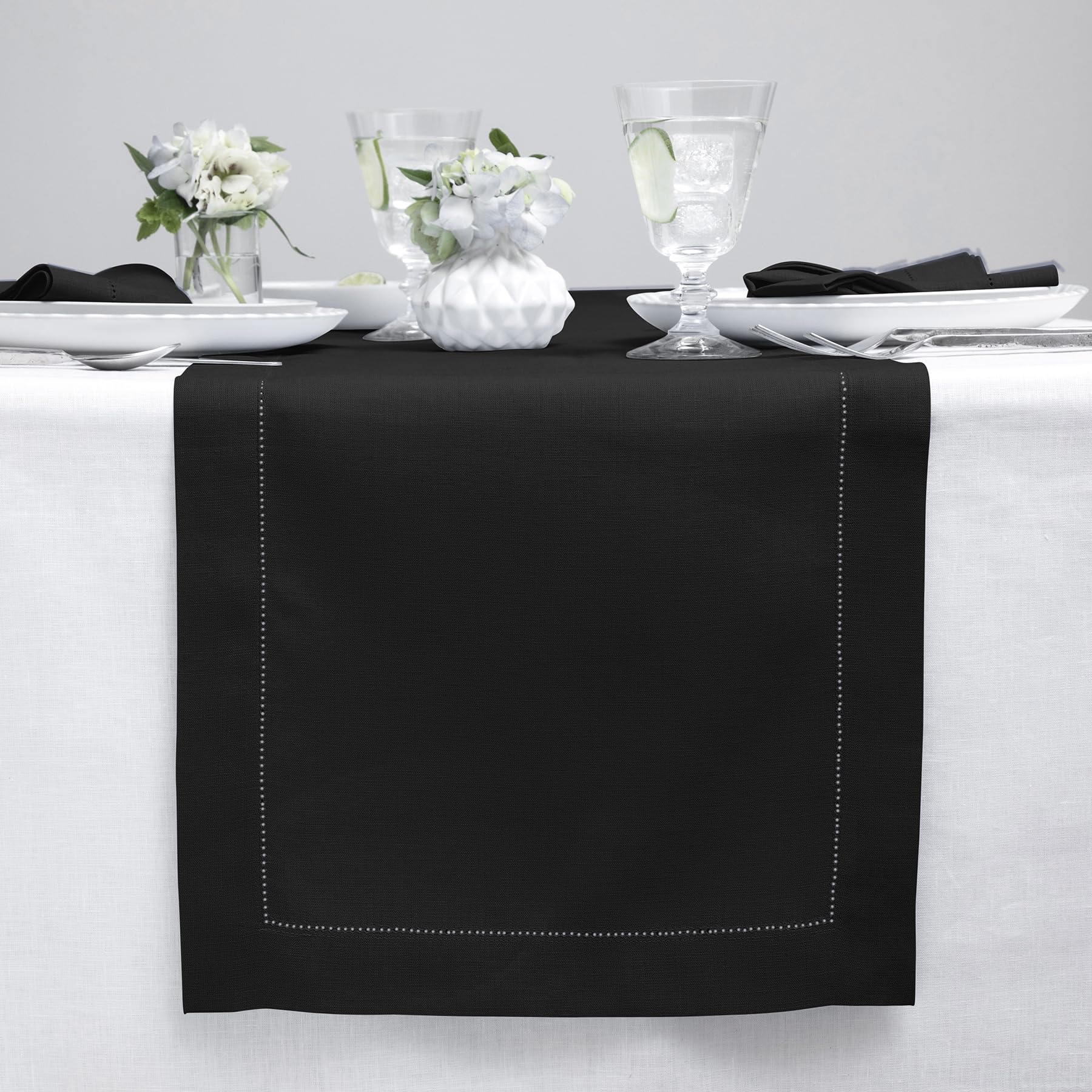 Solino Home Linen Light Natural Table Runner 72 Inches Long - 100% Pure Linen Hemstitch Table Runner 14 x 72 Inch for Dresser, Dining, Spring, Summer - Classic Hemstitch