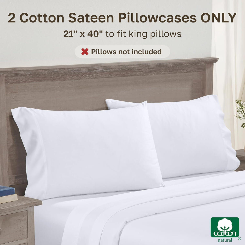 Set of 2 King Size White 600 Thread Count 100% Cotton Pillowcases