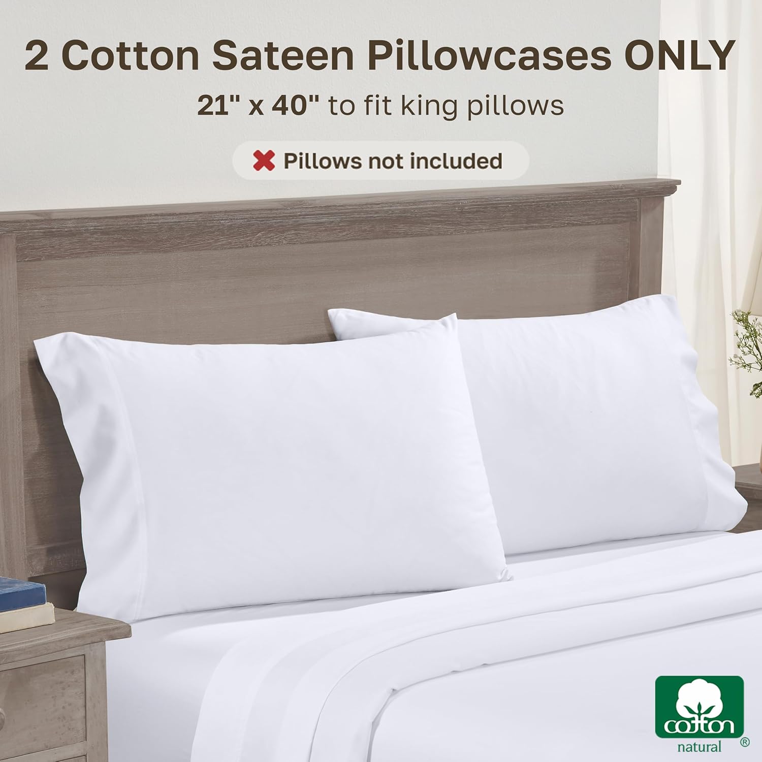 Set of 2 King Size White 600 Thread Count 100% Cotton Pillowcases