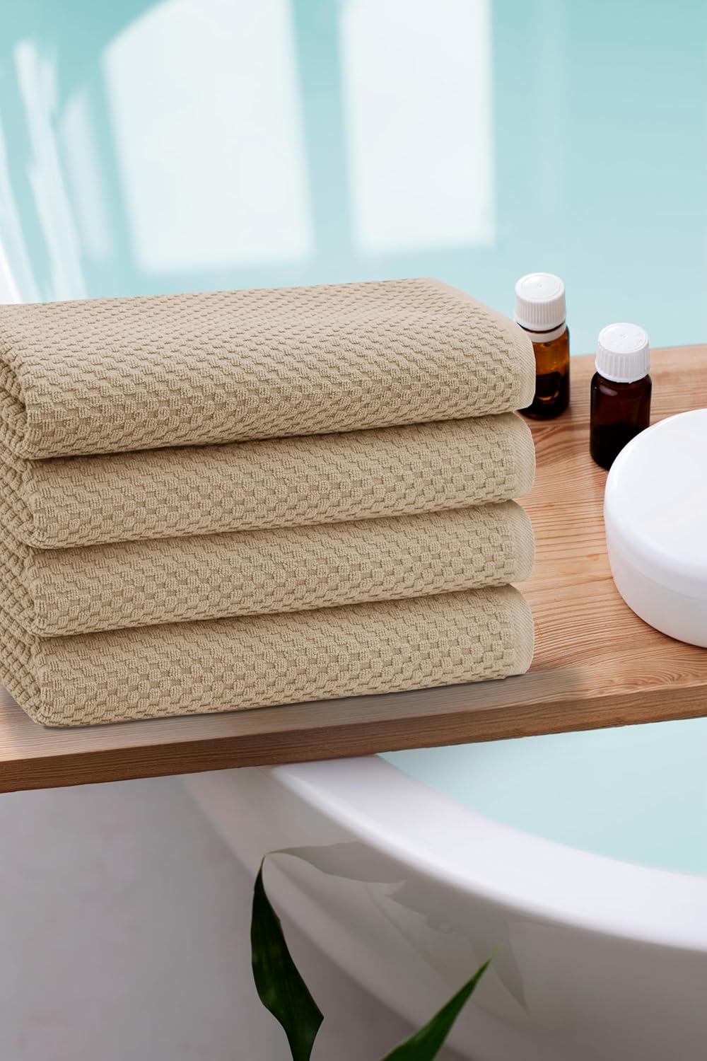 Set of 4 Linen Waffle Weave Bath Towels, 100% Ringspun Cotton 30"×56" Quick Dry Towels