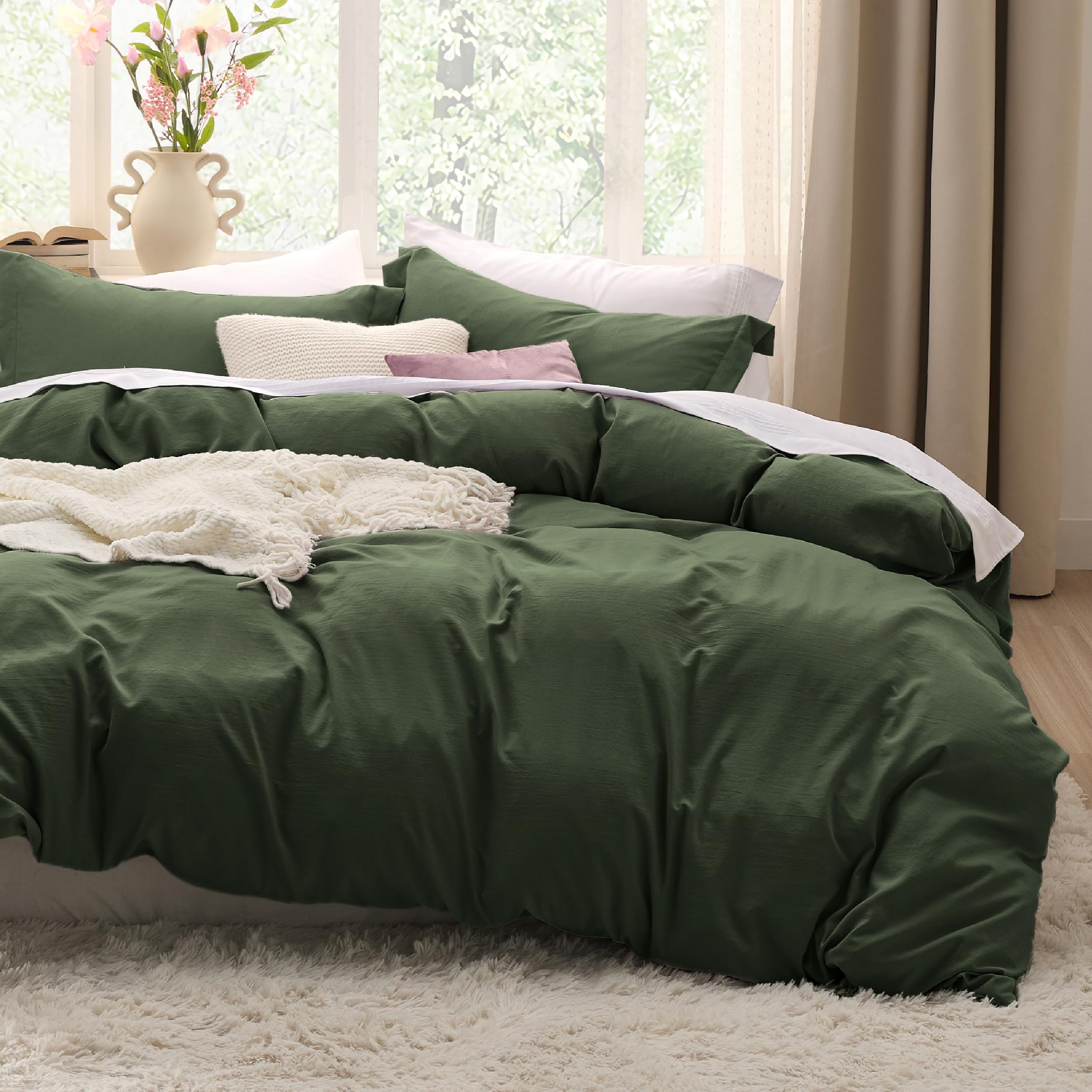 Bedsure White Duvet Cover Queen Size - 3 Pieces Prewashed Cotton-Like Polyester Extra Soft Bedding Set, Includes 1 Duvet Cover 90x90 Inches with Zipper Closure & 2 Pillow Shams, Comforter Not Included