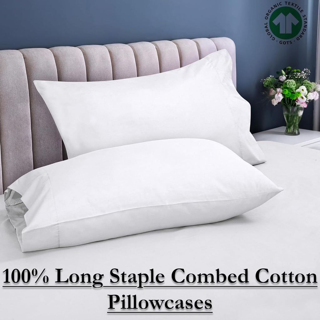 Royale Linens White Cotton Pillow Cases Standard Size Set of 12 - Bed Pillow Covers - 100% Cotton Pillowcases - Soft & Cooling- Envelope Closure - Hotel Quality Bulk Pillowcases 20" x 26"