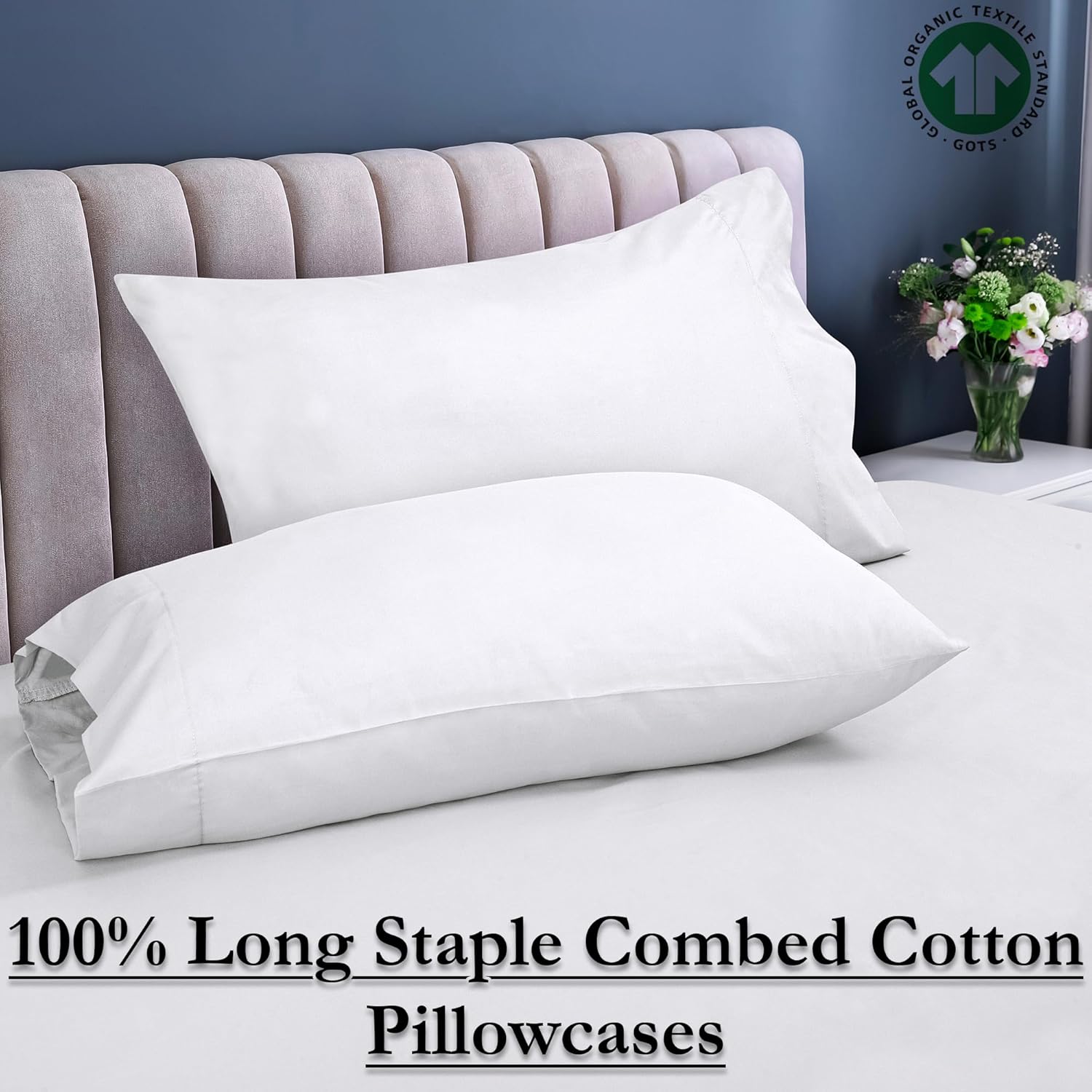 Royale Linens White Cotton Pillow Cases Standard Size Set of 12 - Bed Pillow Covers - 100% Cotton Pillowcases - Soft & Cooling- Envelope Closure - Hotel Quality Bulk Pillowcases 20" x 26"