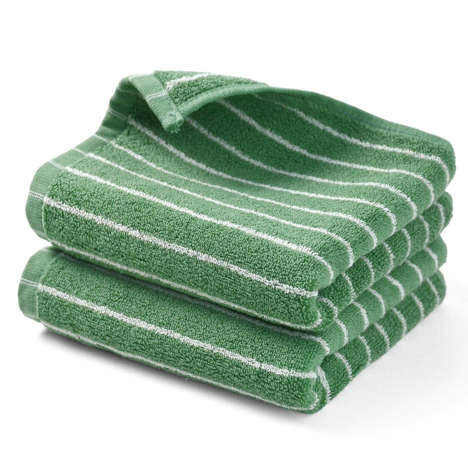 Jacquotha Bath Towels 2 Pack, Lighter & Quick Dry Towels Large 27.5 x 55 inches, Luxury Terry Cotton Towels for Bathroom Beach Swim, Forest Green & White Striped