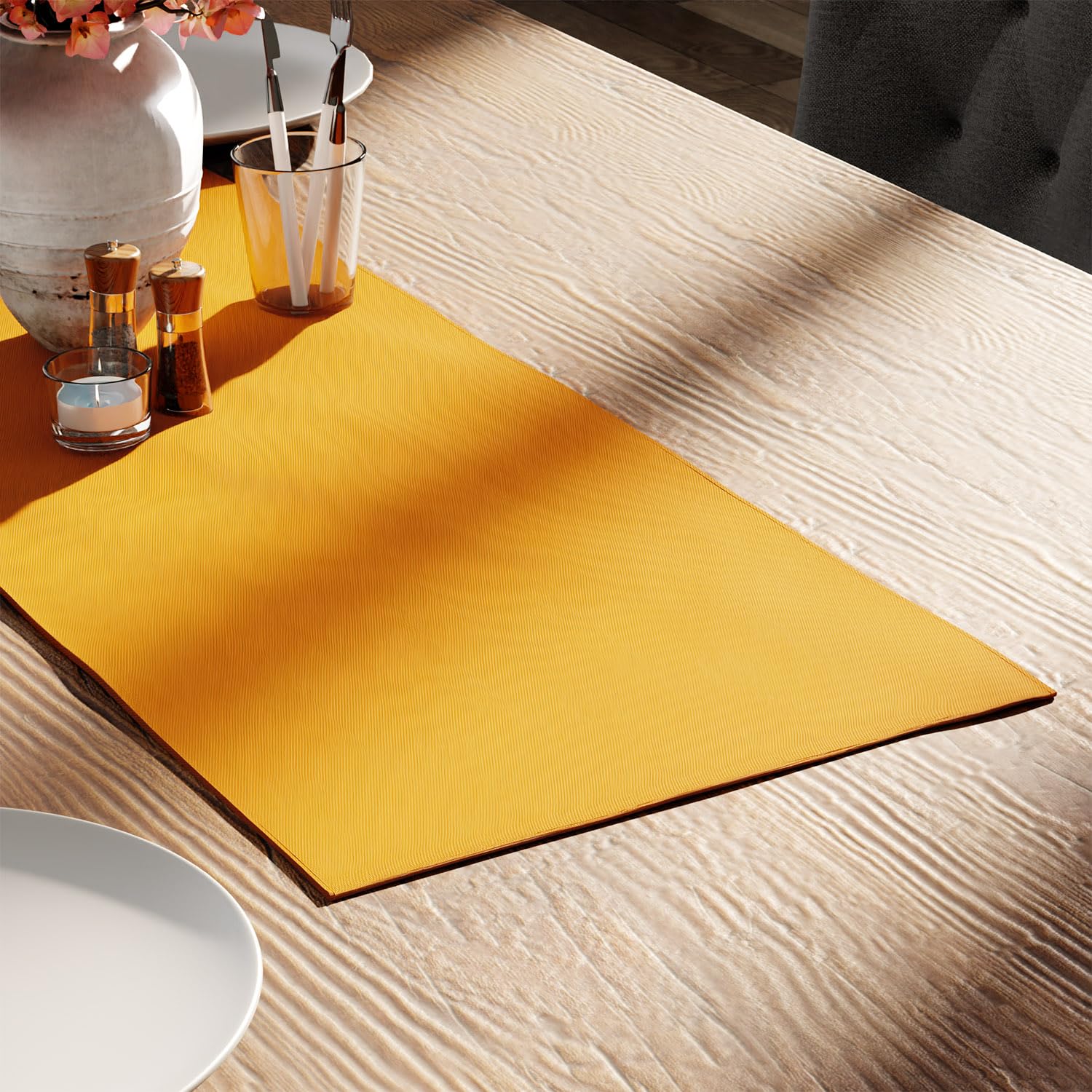 Encasa XO Table Runner 13"x72" Long | Cotton Canvas Fabric | Leaf Green Solid Color | Machine Washable & Durable