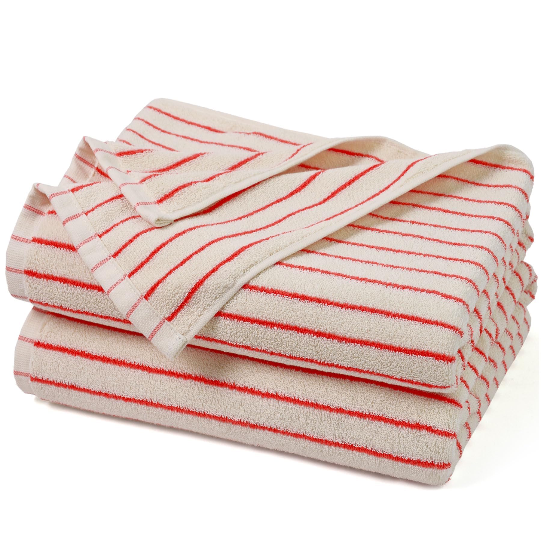 Jacquotha Bath Towels 2 Pack, Lighter & Quick Dry Towels Large 27.5 x 55 inches, Luxury Terry Cotton Towels for Bathroom Beach Swim, Forest Green & White Striped
