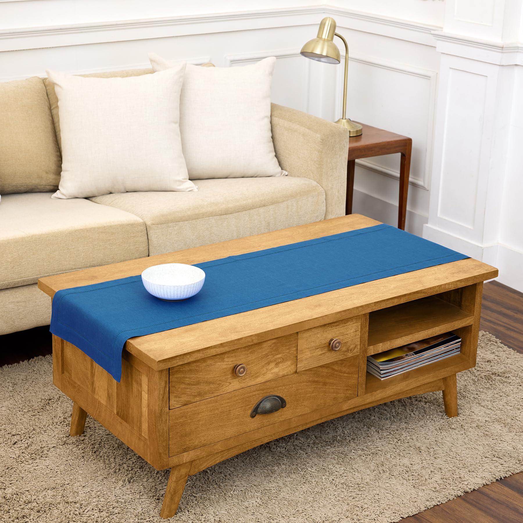 Solino Home Linen Light Natural Table Runner 72 Inches Long - 100% Pure Linen Hemstitch Table Runner 14 x 72 Inch for Dresser, Dining, Spring, Summer - Classic Hemstitch