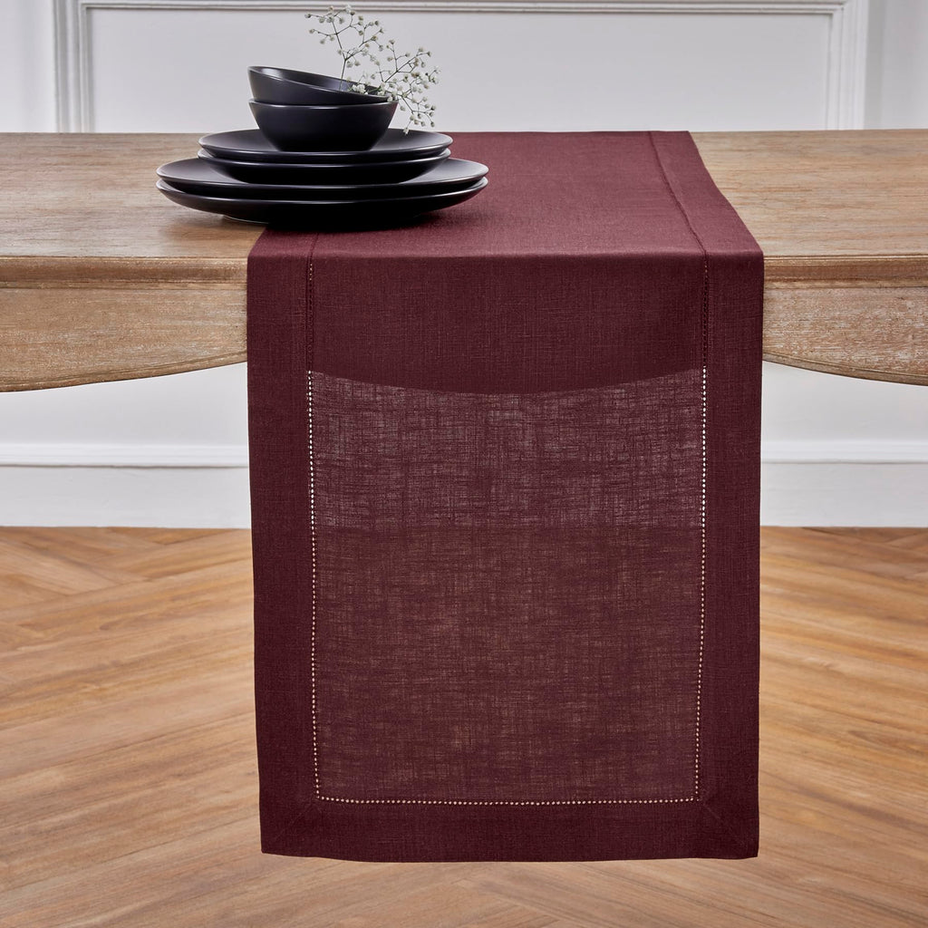 Solino Home Linen Light Natural Table Runner 72 Inches Long - 100% Pure Linen Hemstitch Table Runner 14 x 72 Inch for Dresser, Dining, Spring, Summer - Classic Hemstitch