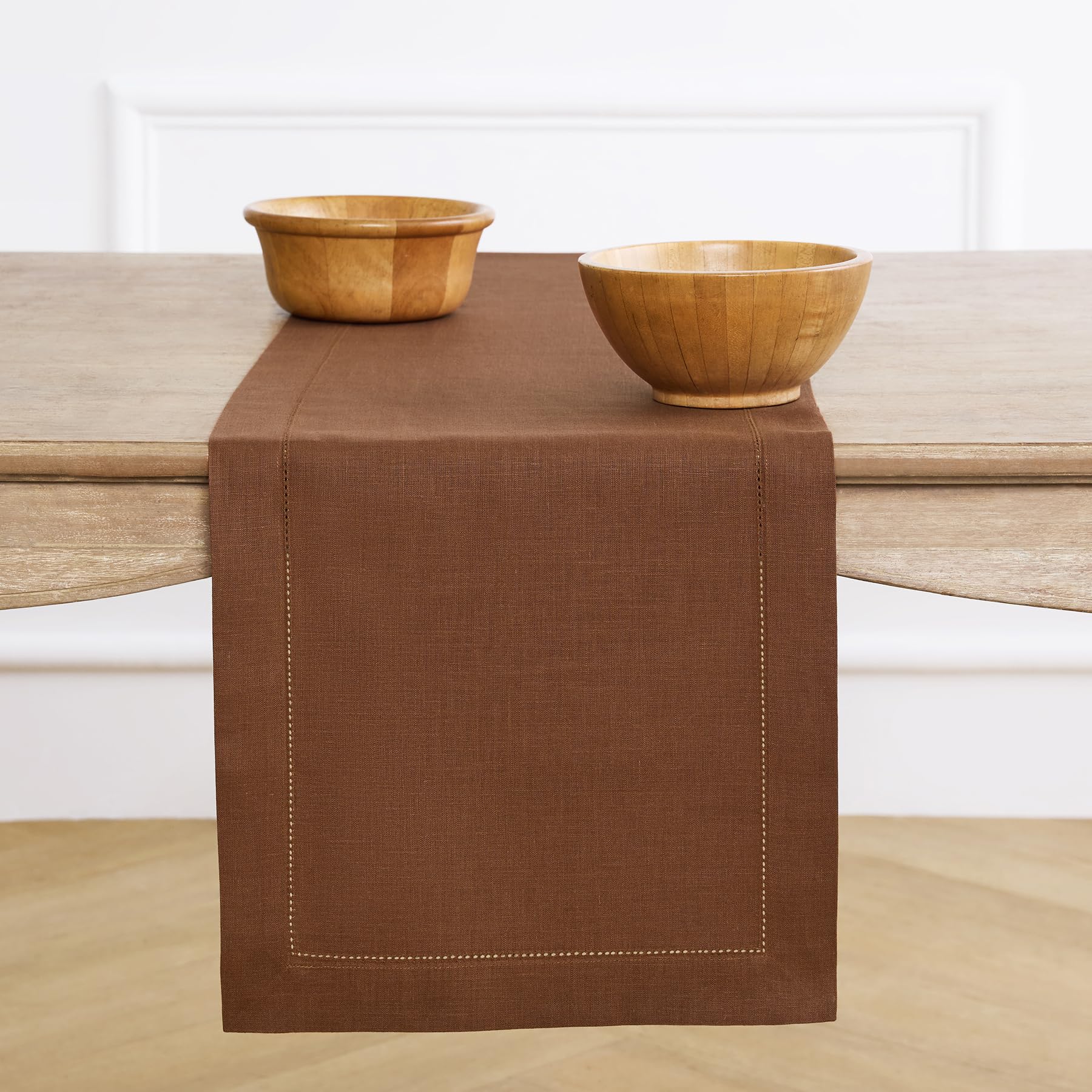 Solino Home Linen Light Natural Table Runner 72 Inches Long - 100% Pure Linen Hemstitch Table Runner 14 x 72 Inch for Dresser, Dining, Spring, Summer - Classic Hemstitch
