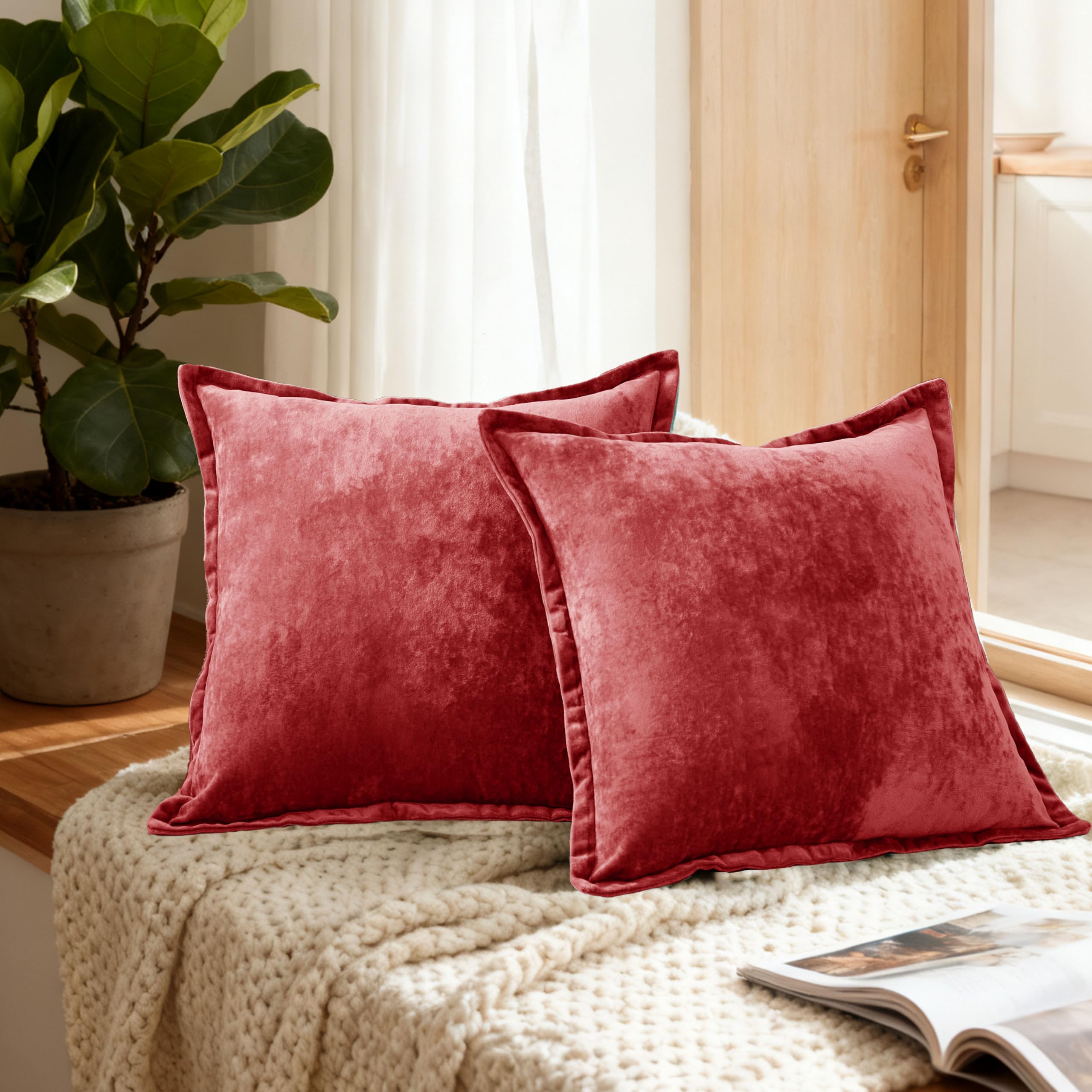 Velvet Pillow Covers 2 Pack Soft 26x26 Pillow Covers Solid Square Euro Shams Decorative Couch Pillow Cases with Wide Border for Sofa Bed Home Decor,Black