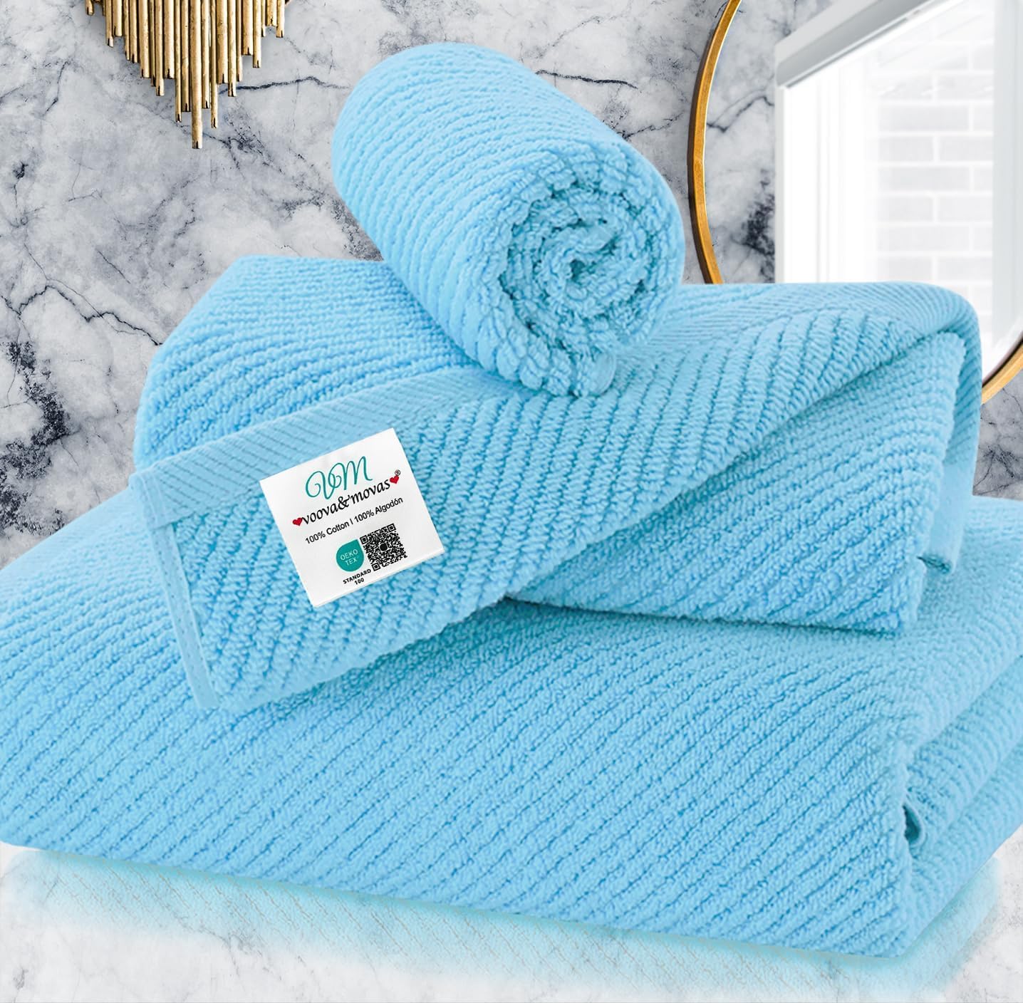 VOOVA & MOVAS Bath Towel Sets - 100% Cotton | Quick Dry | Light Weight | Thick | Soft, Beige Towels Set of 6, 2 Large Bath 30" x 56", 2 Hand 18" x 28", 2 Washcloths 13" x 13", Tan Towel Gift Set