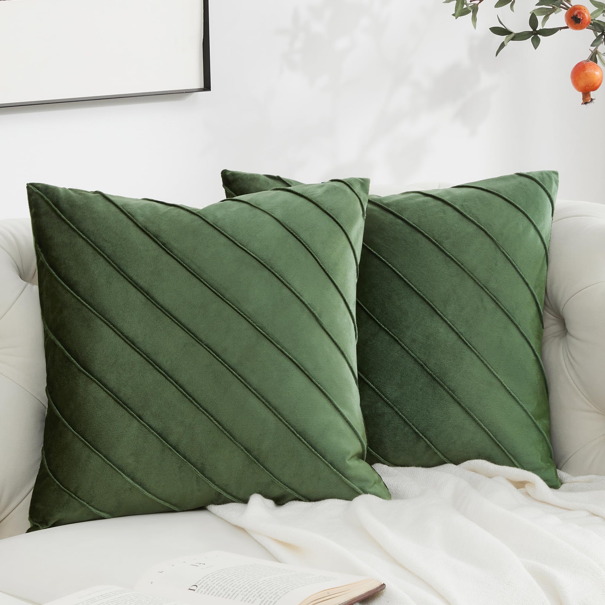 GIGIZAZA Decorative Velvet Pillow Covers 18x18, Set of 2 Gold Sofa Couch Throw Pillows Covers Cases, Living Room Square Cushion Accent Stripe Covers