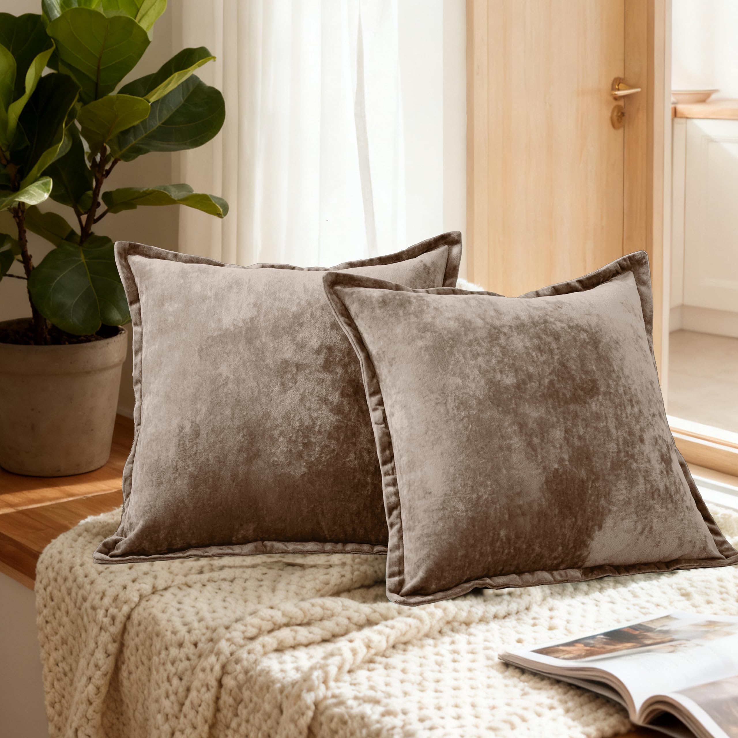 Velvet Pillow Covers 2 Pack Soft 26x26 Pillow Covers Solid Square Euro Shams Decorative Couch Pillow Cases with Wide Border for Sofa Bed Home Decor,Black