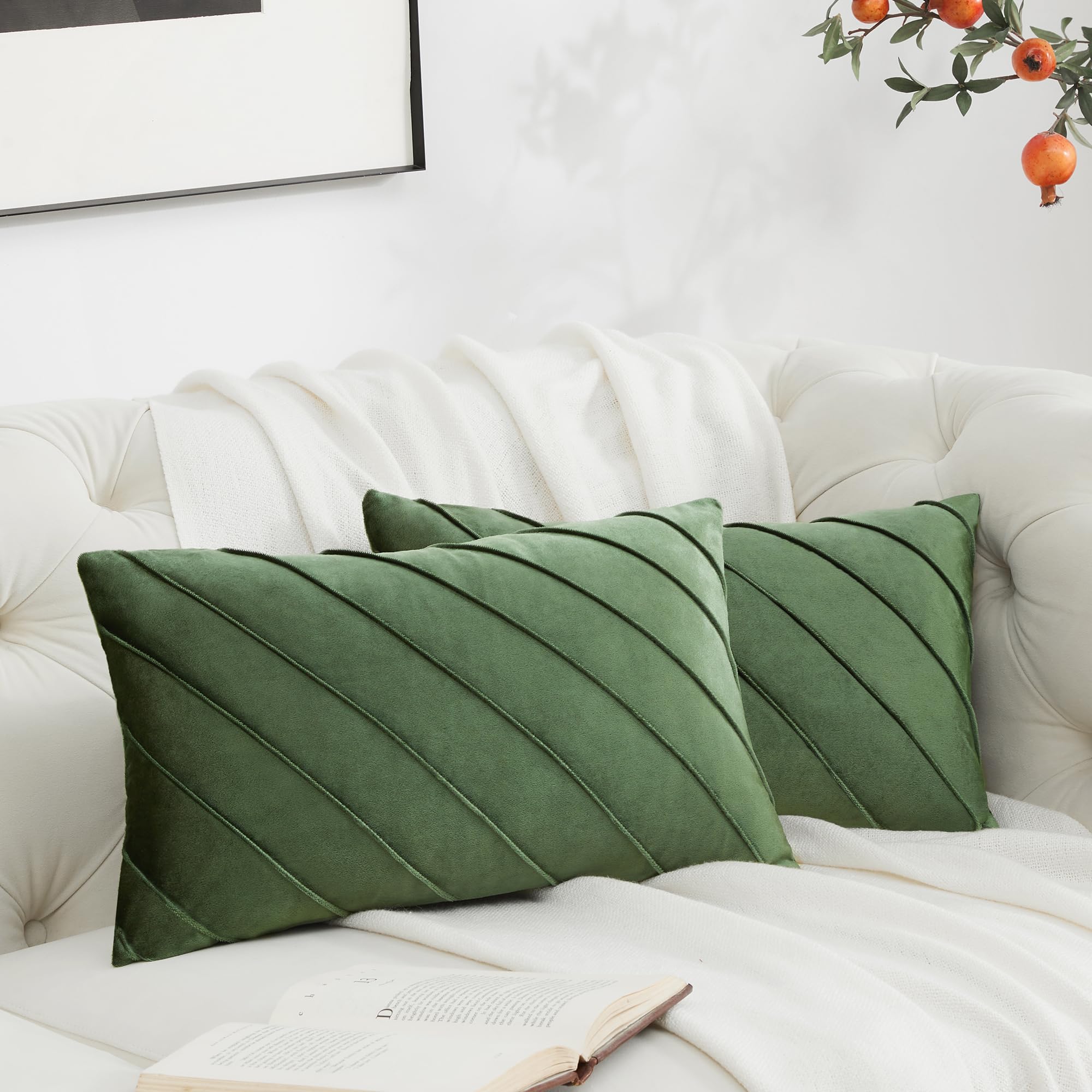 GIGIZAZA Decorative Velvet Pillow Covers 18x18, Set of 2 Gold Sofa Couch Throw Pillows Covers Cases, Living Room Square Cushion Accent Stripe Covers
