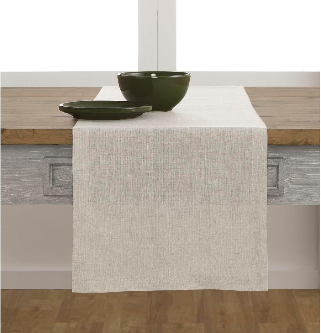 Solino Home Linen Table Runner 72 Inches Long - Athena, 100% Pure Linen Light Natural Table Runner 14 x 72 Inch for Dining, Spring, Summer