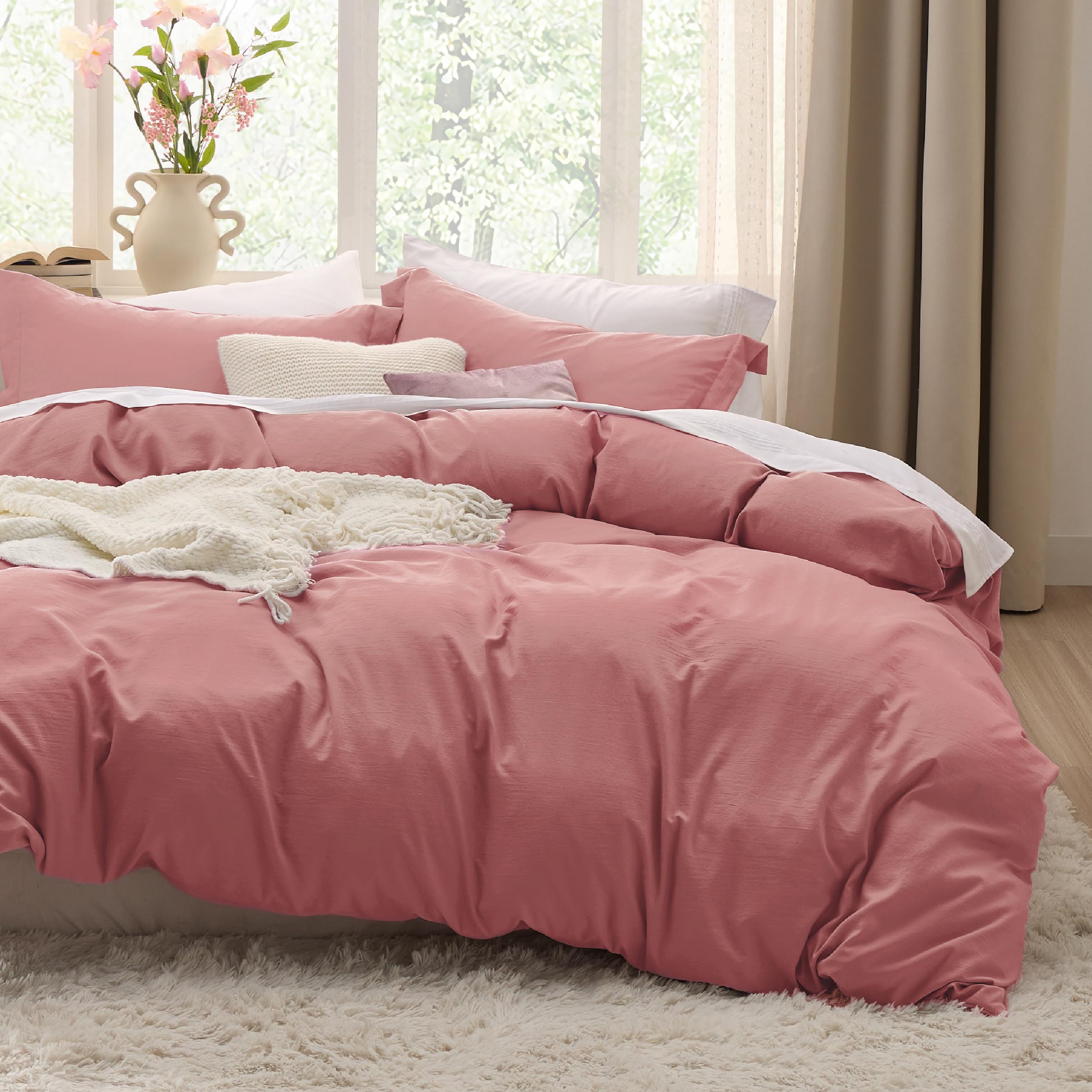 Bedsure White Duvet Cover Queen Size - 3 Pieces Prewashed Cotton-Like Polyester Extra Soft Bedding Set, Includes 1 Duvet Cover 90x90 Inches with Zipper Closure & 2 Pillow Shams, Comforter Not Included