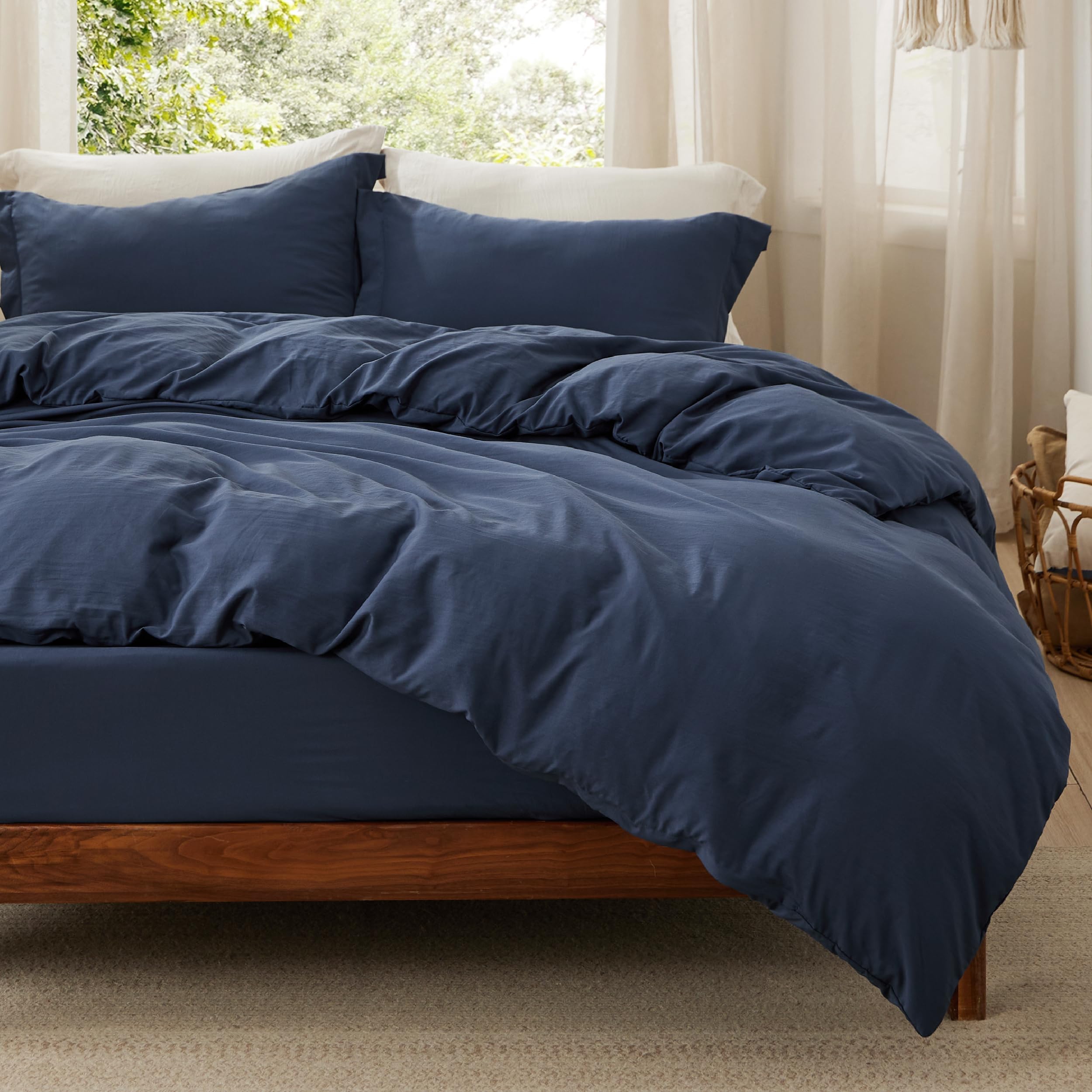 Bedsure White Duvet Cover Queen Size - 3 Pieces Prewashed Cotton-Like Polyester Extra Soft Bedding Set, Includes 1 Duvet Cover 90x90 Inches with Zipper Closure & 2 Pillow Shams, Comforter Not Included