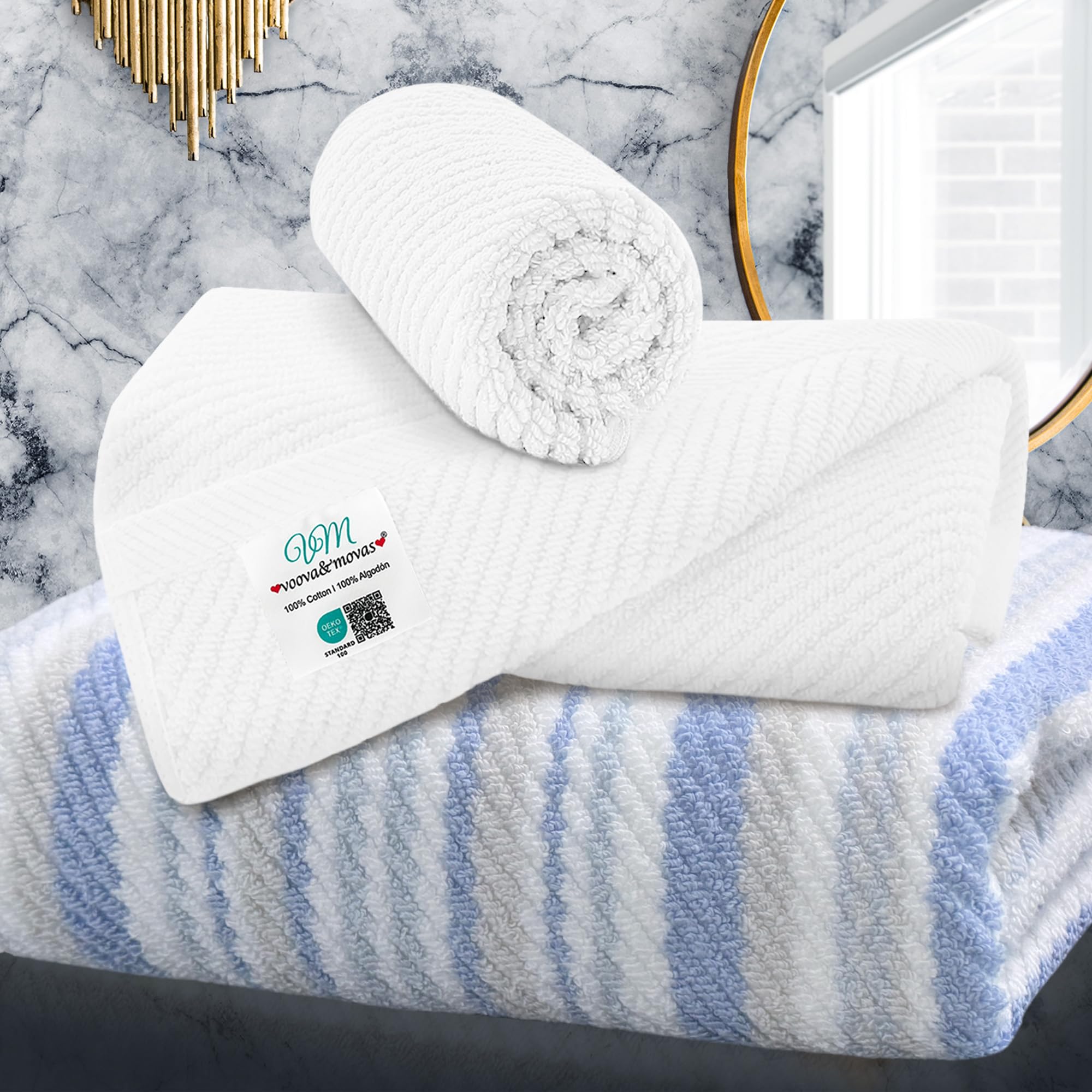 VOOVA & MOVAS Bath Towel Sets - 100% Cotton | Quick Dry | Light Weight | Thick | Soft, Beige Towels Set of 6, 2 Large Bath 30" x 56", 2 Hand 18" x 28", 2 Washcloths 13" x 13", Tan Towel Gift Set